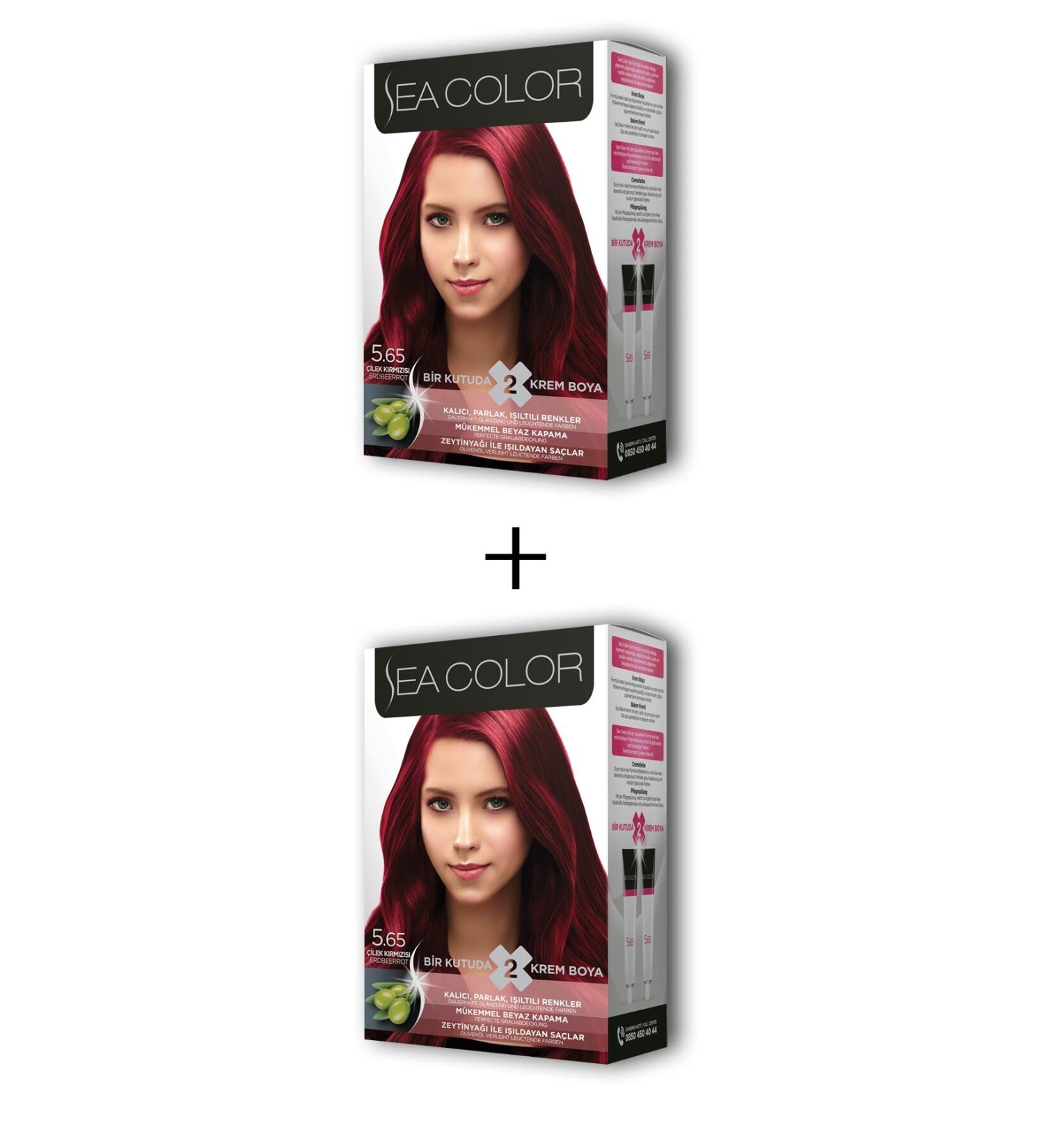 Sea Color 2x2 Tube Cream Hair Dye Set Strawberry Red No: 5.65