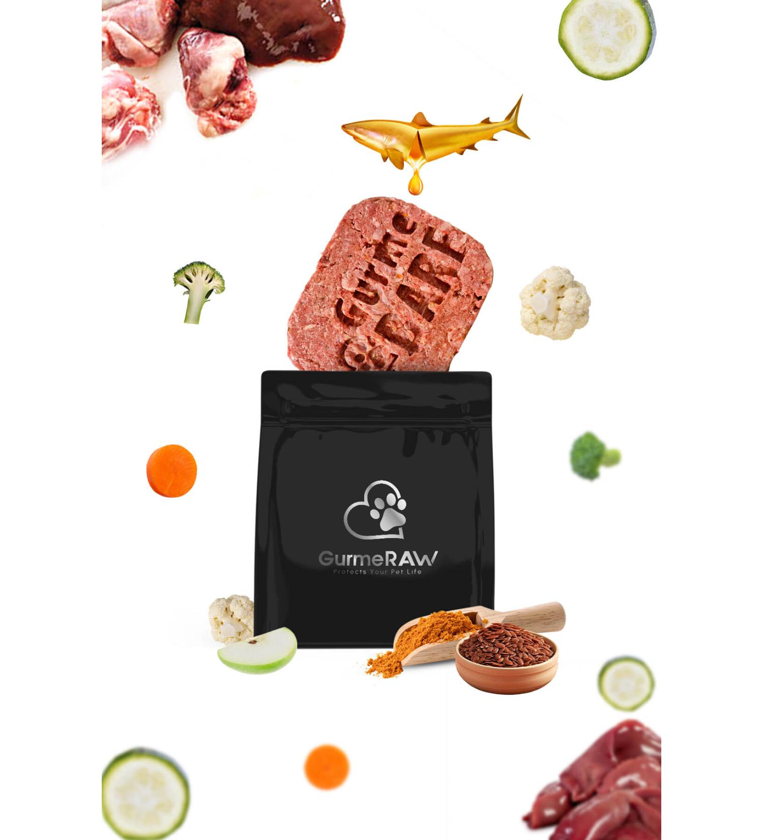 GurmeRAW RAW FOOD for Dogs Barf Plus Extra 5 KG - 1 Kg Portions