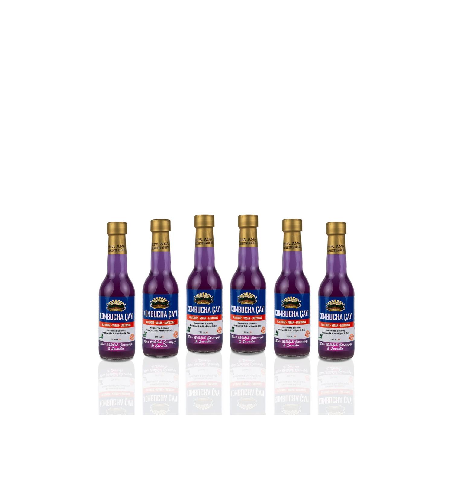 FERMENTE AT LYE 6 Blue Butterfly and Lavender Kombucha (250ml.) in Glass Bottle