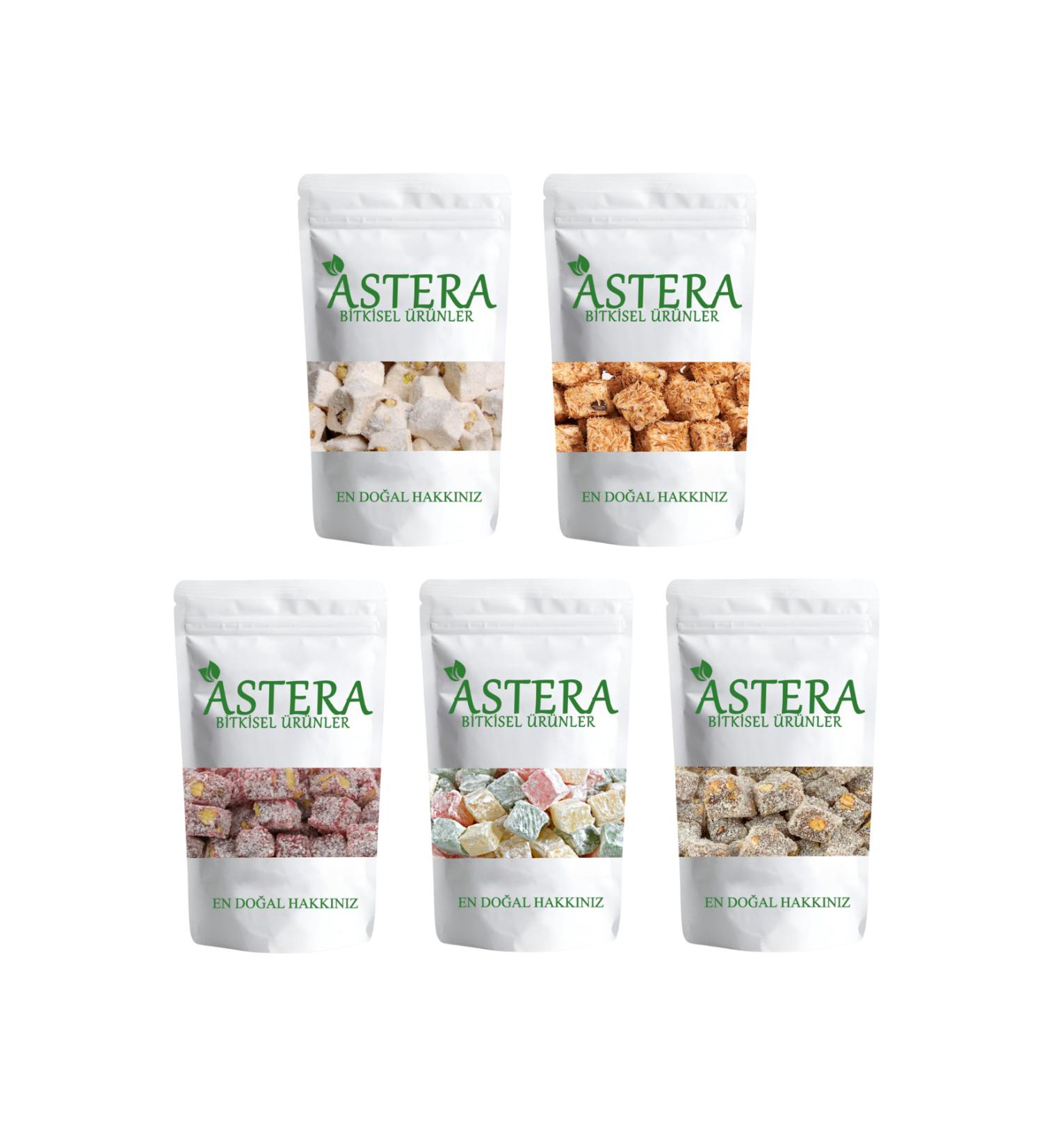 ASTERA 100 Gr * 5' Lokum Set (Milk Kadayif Double Roasted Pomegranate Bird Lokum)