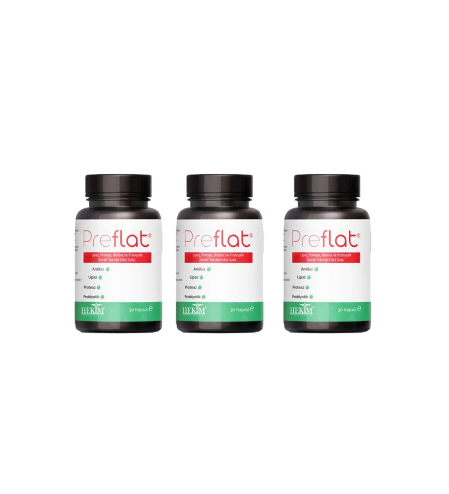 Preflat Capsule 3-Pack - 30 Supplementary Tablets Containing Lipase Protease Amylase and Probiotic - Buy Online on GoSupps.com