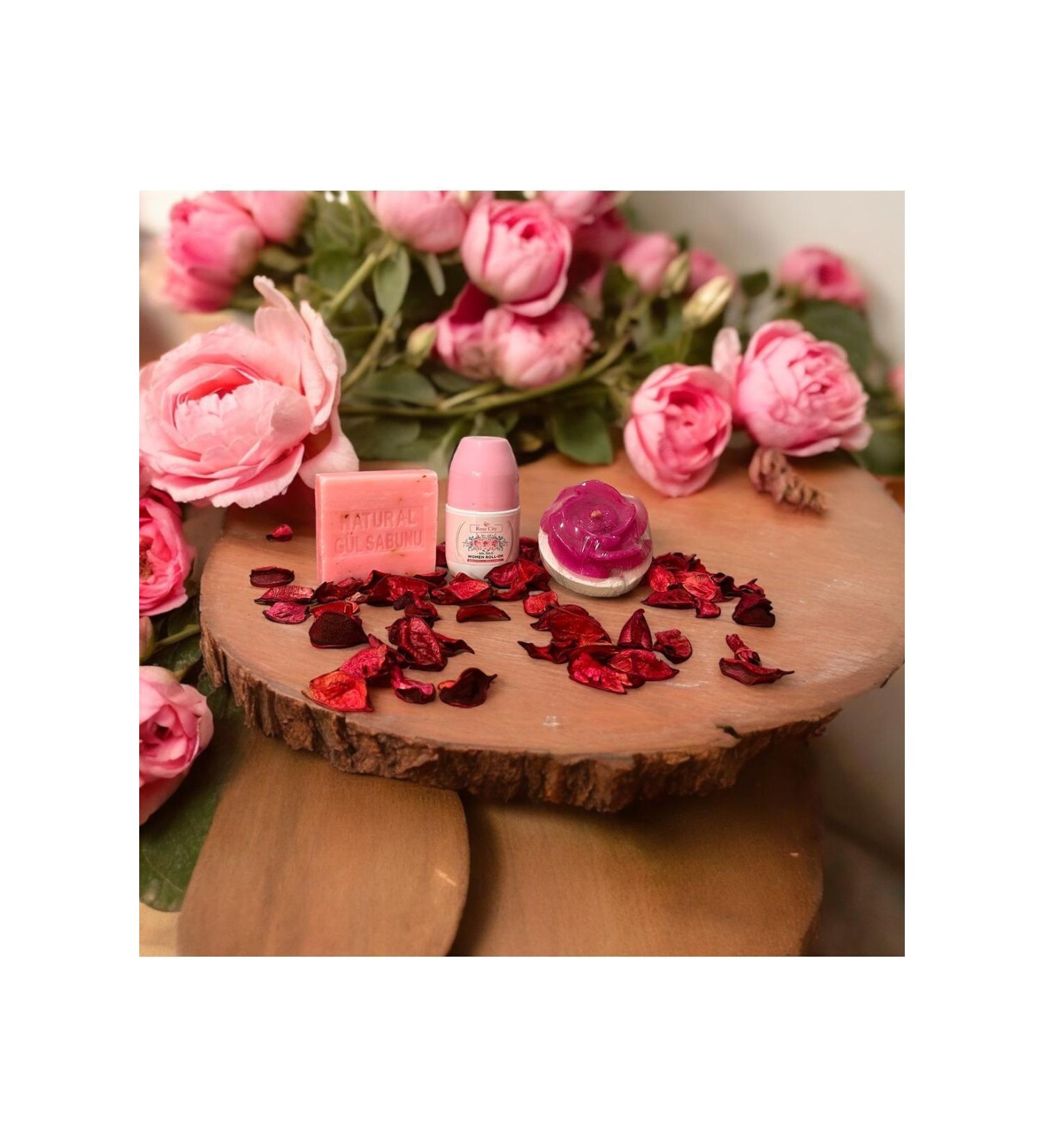 bybams Rose Essence Roll On-Natural Rose Soap-Decorative Rose Shaped Candle