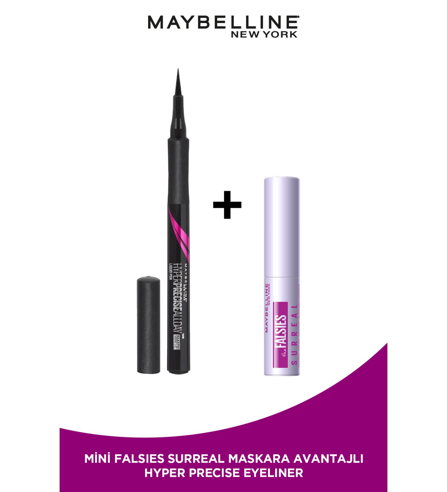 Maybelline New York Hyper Precise All Day Matte Black Eyeliner 701 + Mini Falsies Surreal Mascara Advantage Set - Buy Online on GoSupps.com