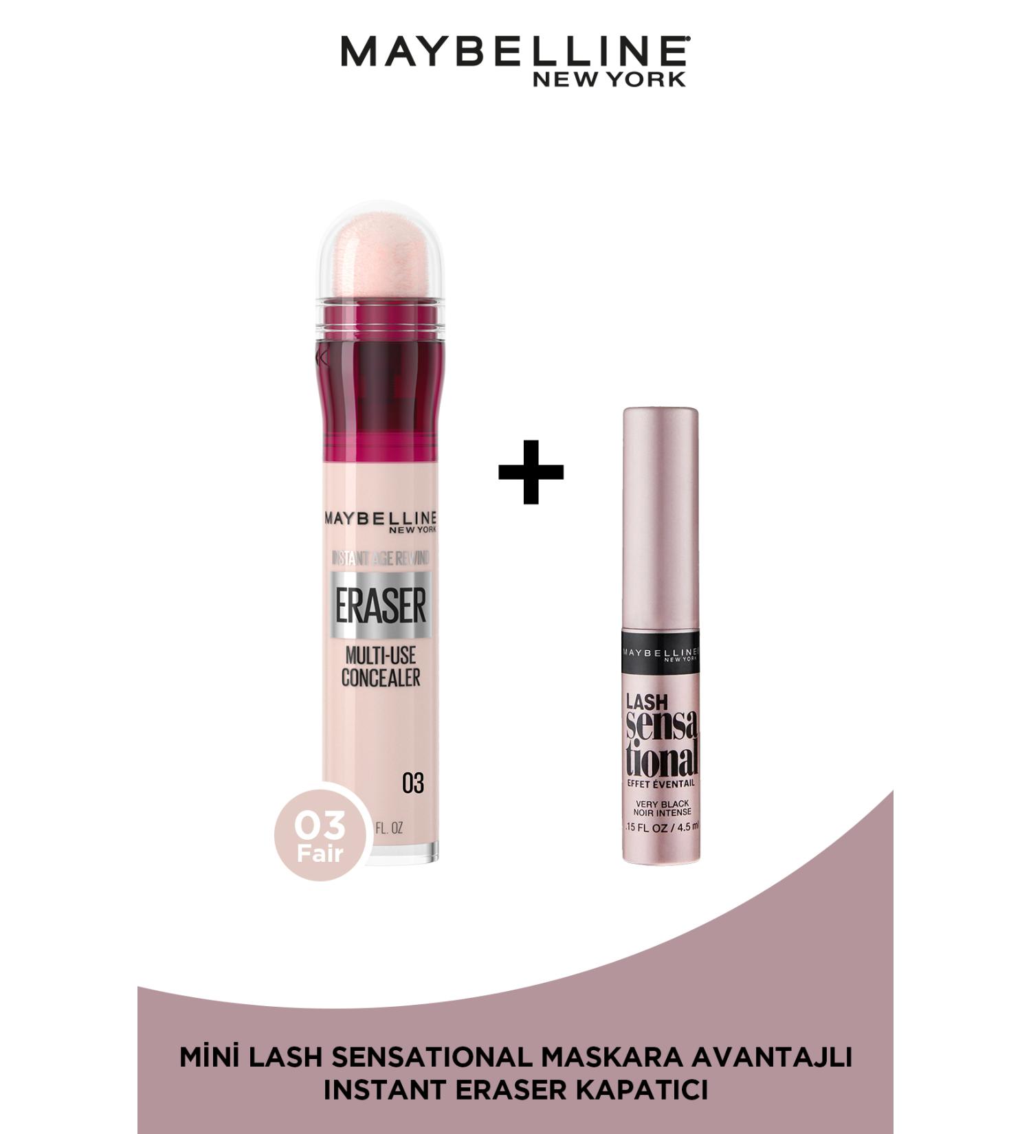 Maybelline New York Instant Anti Age Eraser Concealer - 03 Fair & Mini Lash Sensational Mascara Set - Buy Online on GoSupps.com