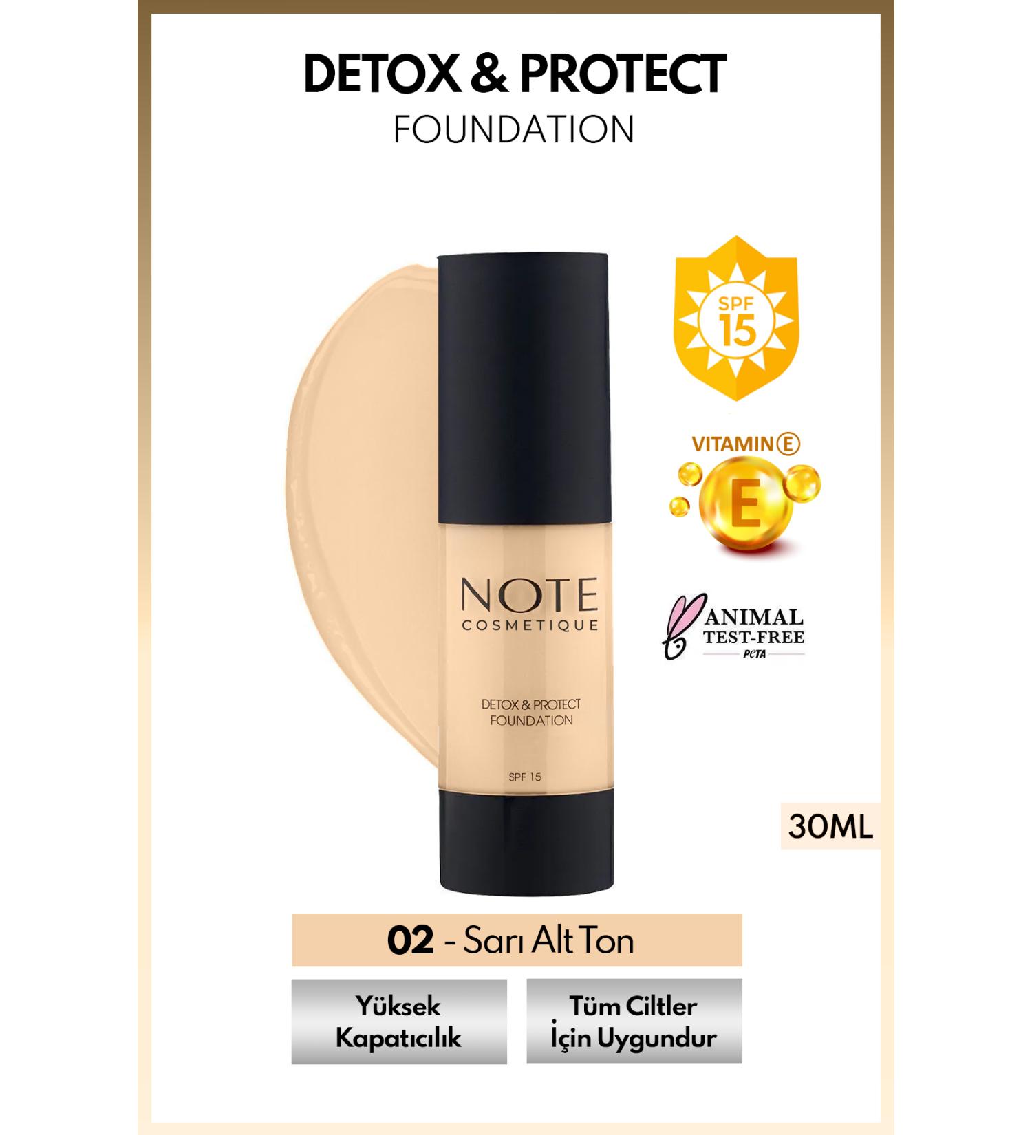 Note Cosmetics Detox & Protect Foundation Spf 15 Intensive Coverage Satin Finish Foundation - 02 Natural Beige - Buy Online on GoSupps.com