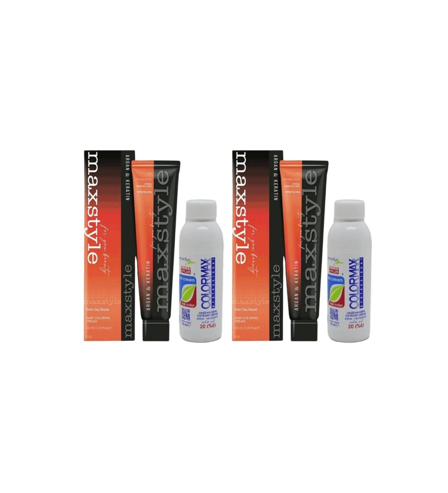 MAXSTYLE New Argan Keratin 2025/07.08 Light Tobacco Brown 60 Ml 2 Hair Dye + 2 90 Ml Oxidant