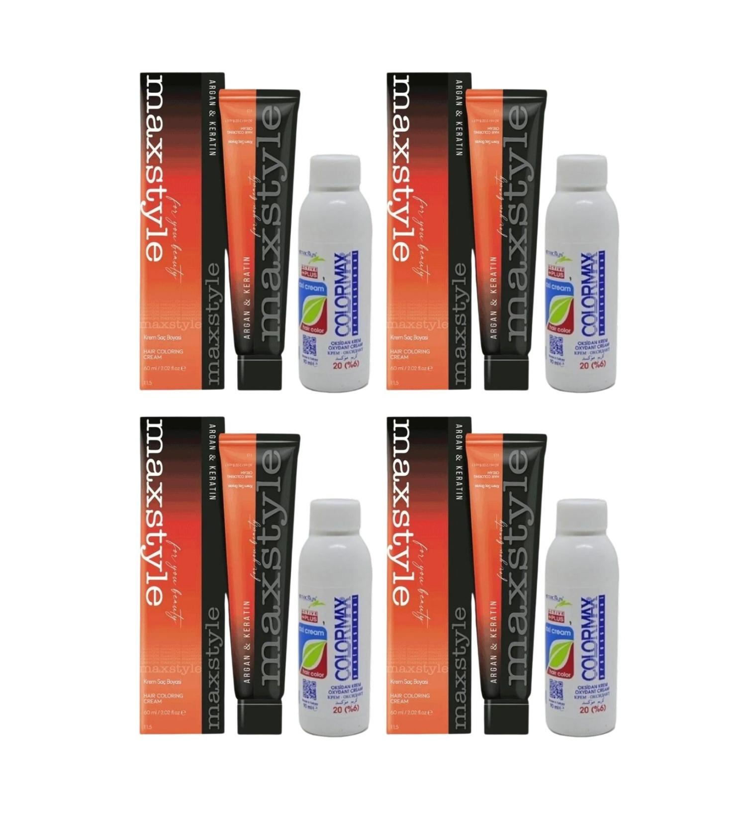 MAXSTYLE Argan Keratin 25/08.11 Intense Light Ash Blonde 60 Ml 4 Hair Dye + 4 90 Ml Oxidant
