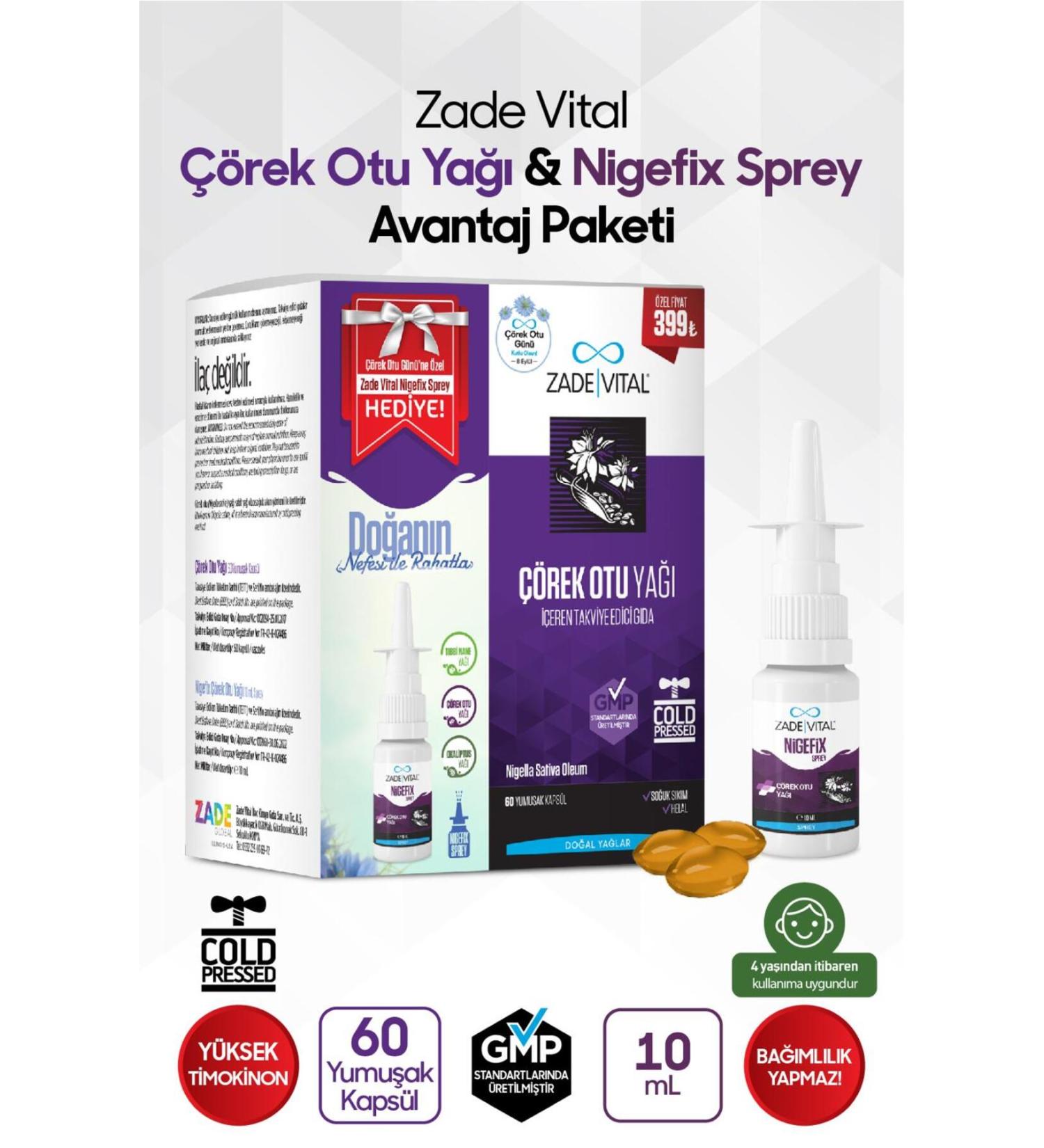 Zade Vital Black Cumin Oil 60 Capsules + Nigefix Spray 10 ml