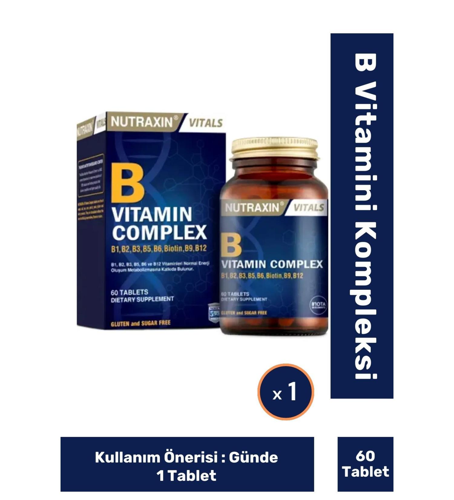 Fit1001 B Vitamin Complex Containing B1 B2 B3 B5 B6 B12 and Biotin 60 Tablets