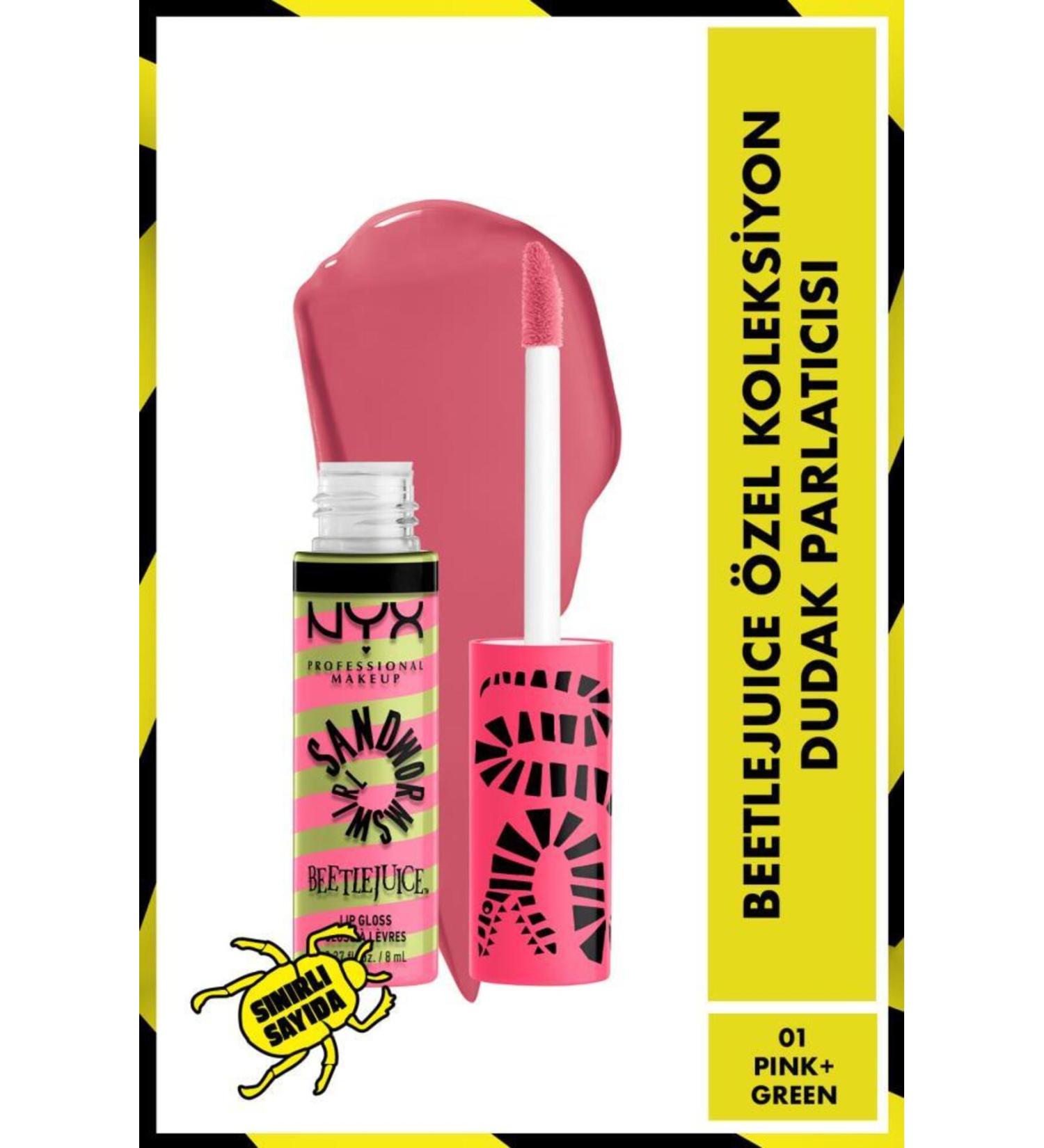 NYX Professional Makeup Beetlejuice Special Collection Lip Gloss - 01 Pink + Green - Buy Online on GoSupps.com