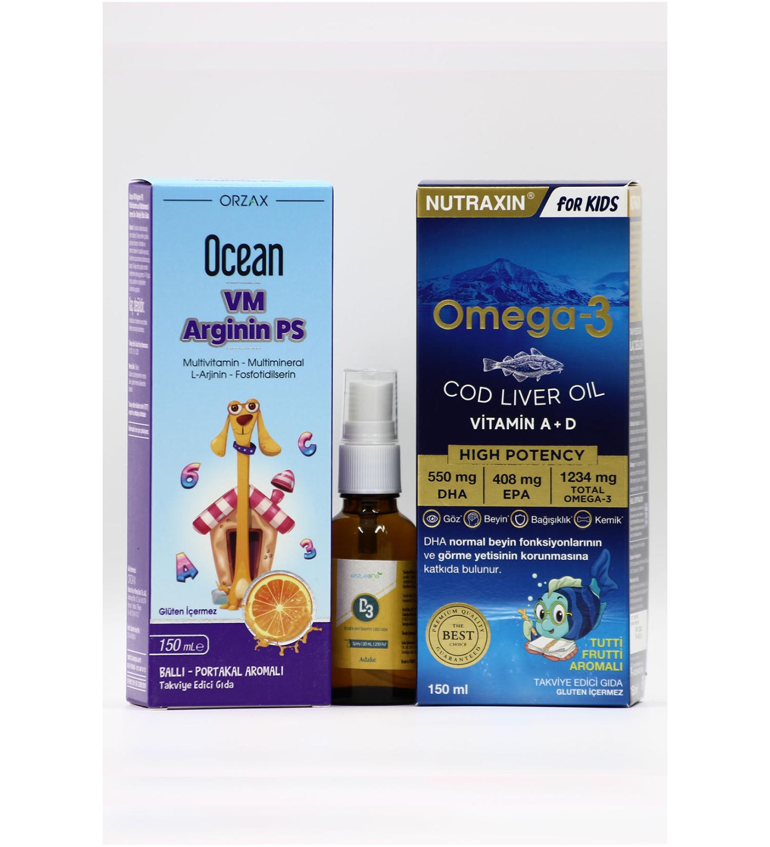 Ocean VM Arginine PS D3 Spray and Omega-3 Cod Liver Oil - Vitamin and Omega-3 Support Package for Children - Buy Online on GoSupps.com