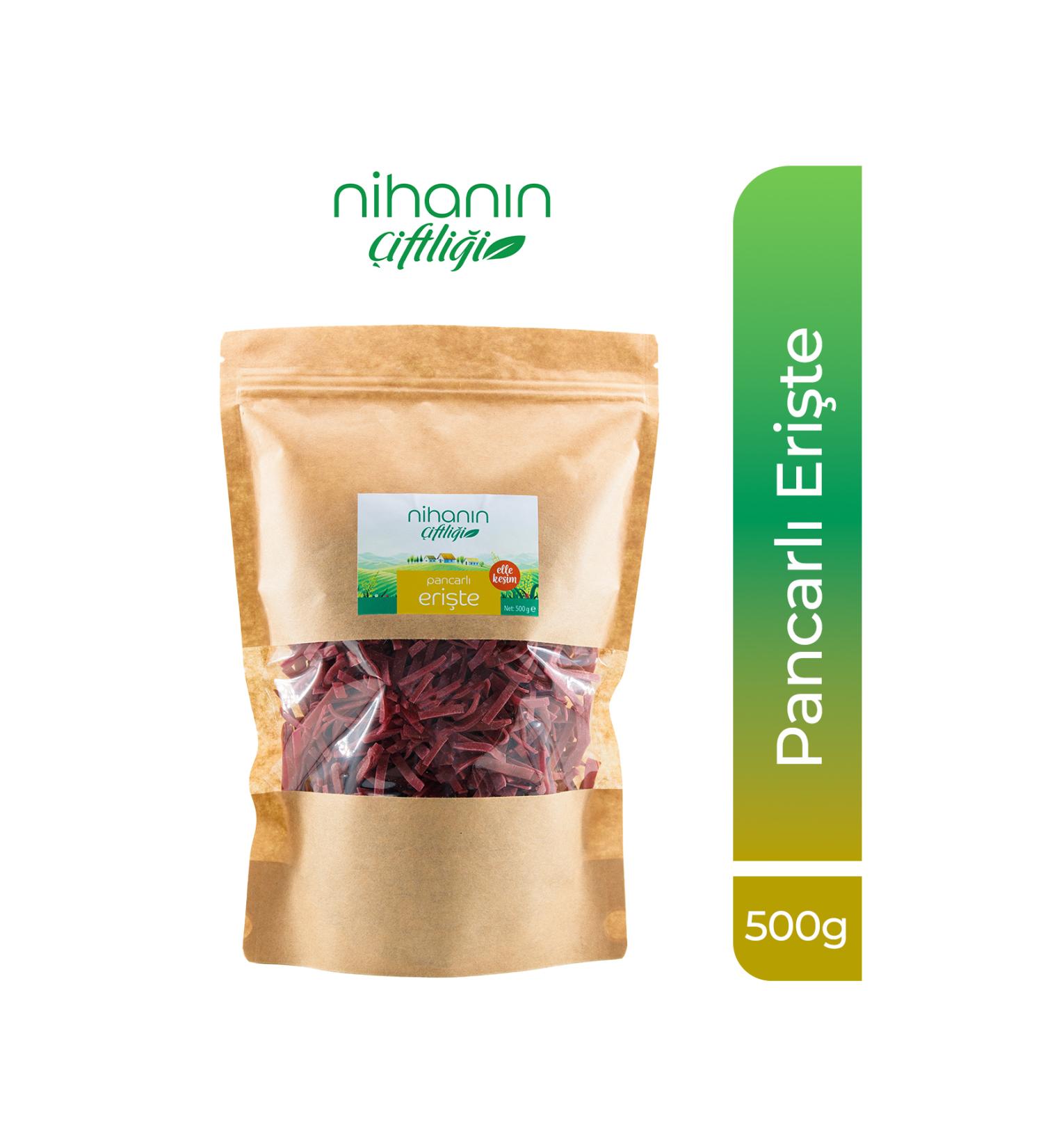 Nihan's Farm Additive-Free Hand-Cut Organic Flour Home Made Noodles with High Nutritional Value 500 Gr (with beetroot)