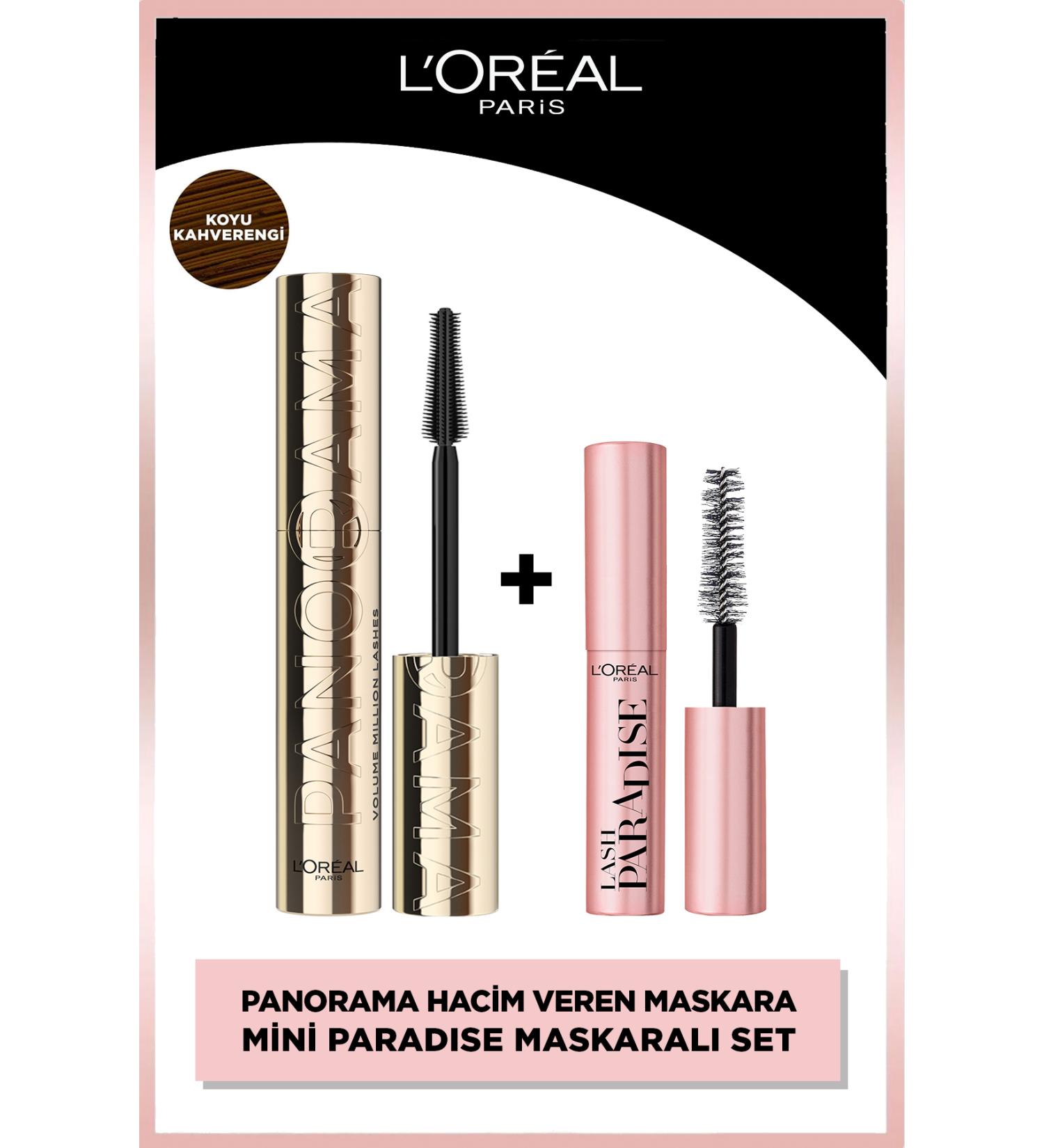 L'Oreal Paris Panorama Volumizing Mascara Dark Brown & Mini Paradise Mascara Set - Buy Online on GoSupps.com