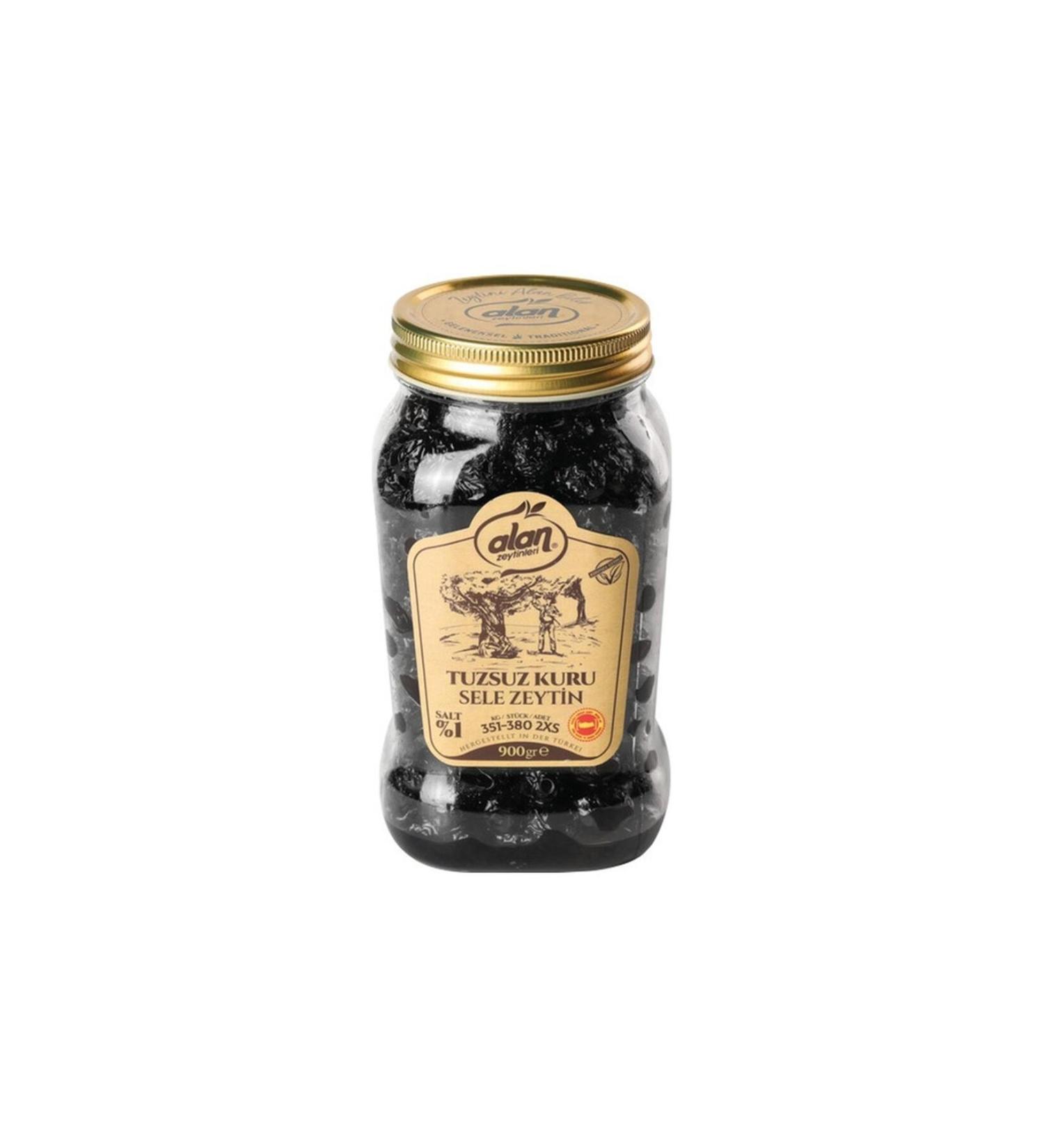 Alan Gemlik Unsalted Dry Black Olives 351-380 Xs 900 GE