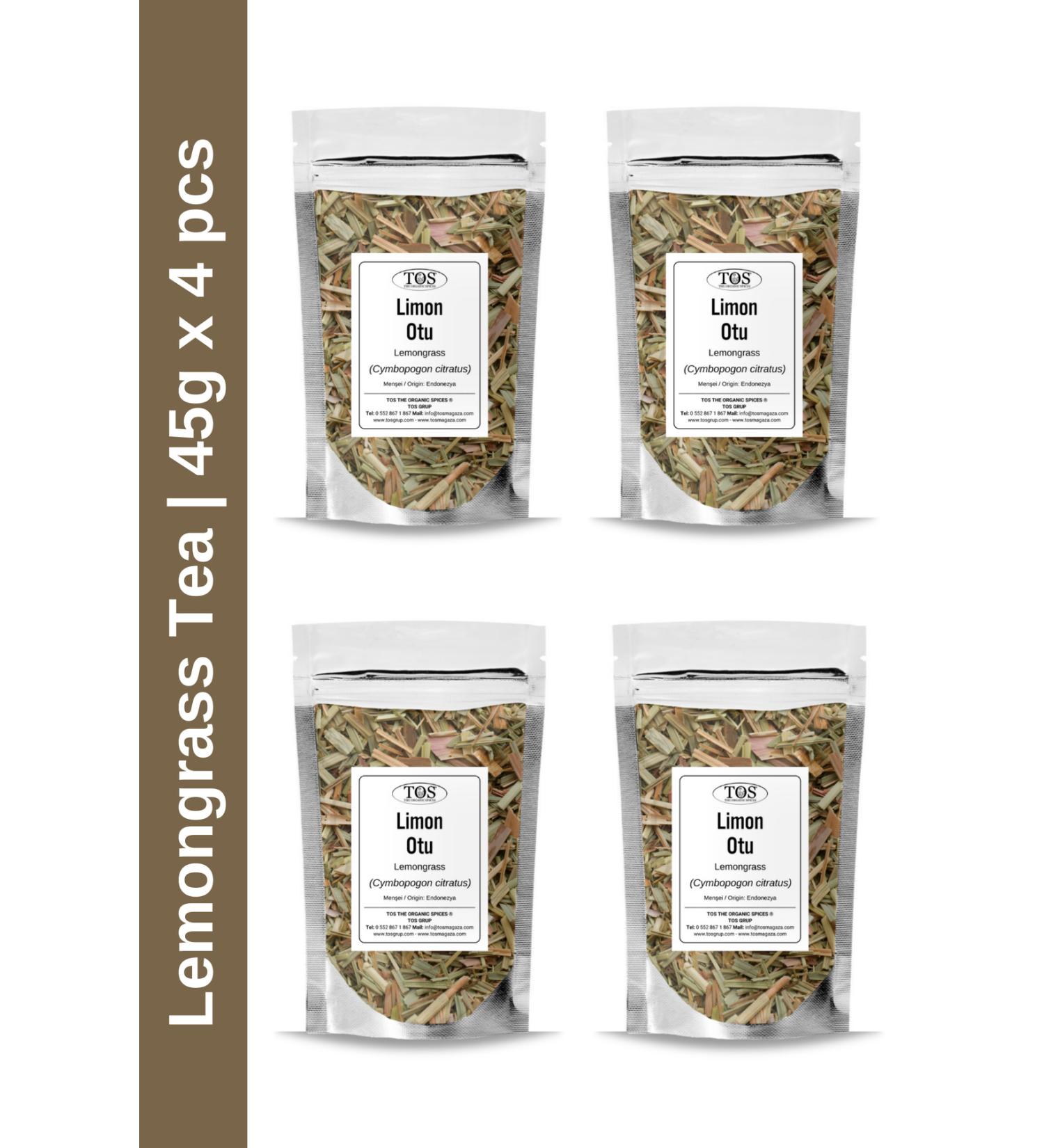 TOS The Organic Spices Lemongrass Tea 45 gr x 4 Pieces | Lemongrass Tea | Cymbopogon citratus | Advantageous Set