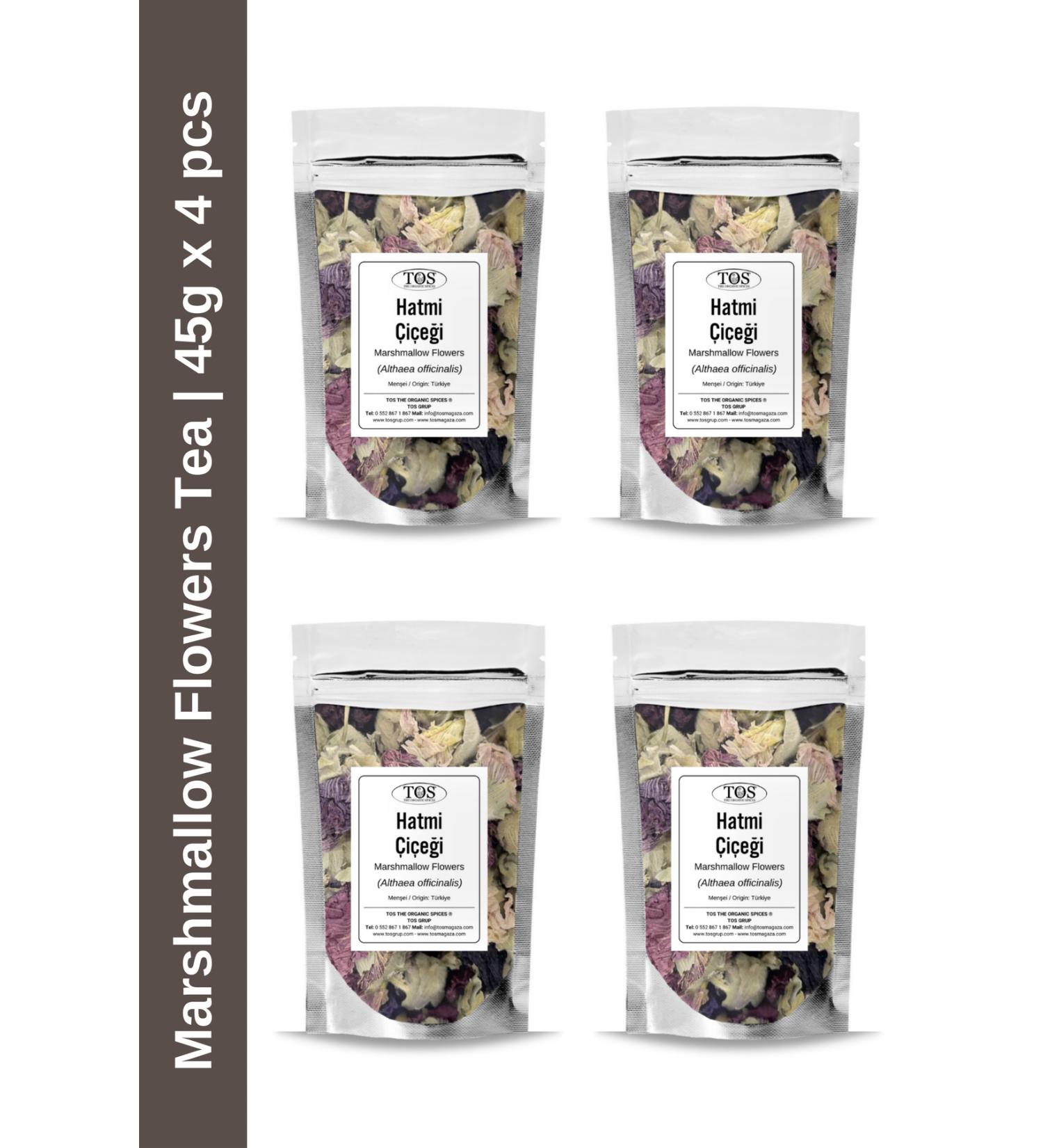 TOS The Organic Spices Marshmallow Flower Tea 45 gr x 4 Pieces | Marshmallow Flowers Tea | Althaea officinalis | Advantageous Set