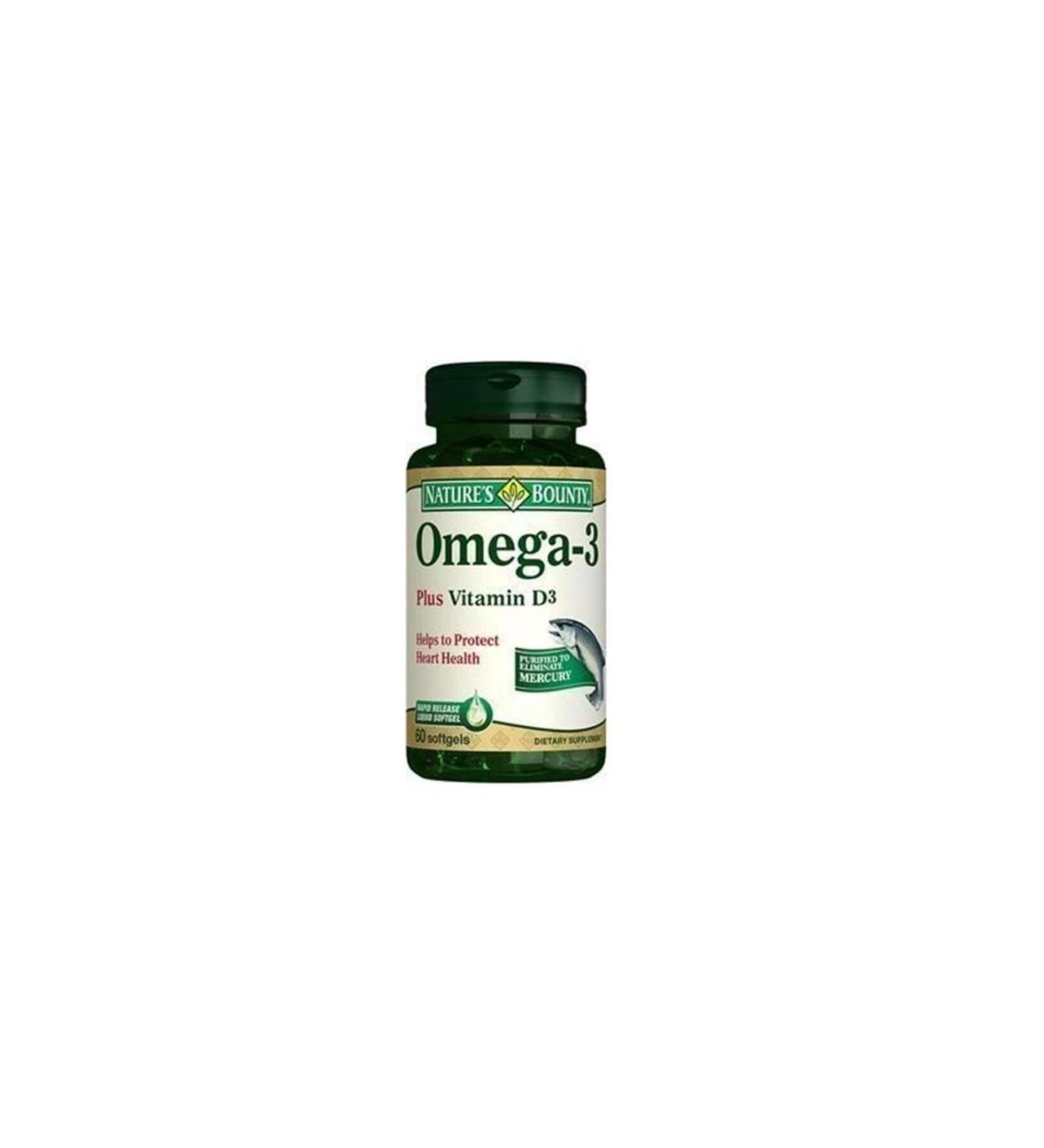 Natures Bounty Omega-3 Plus Vitamin D3 60 Capsules