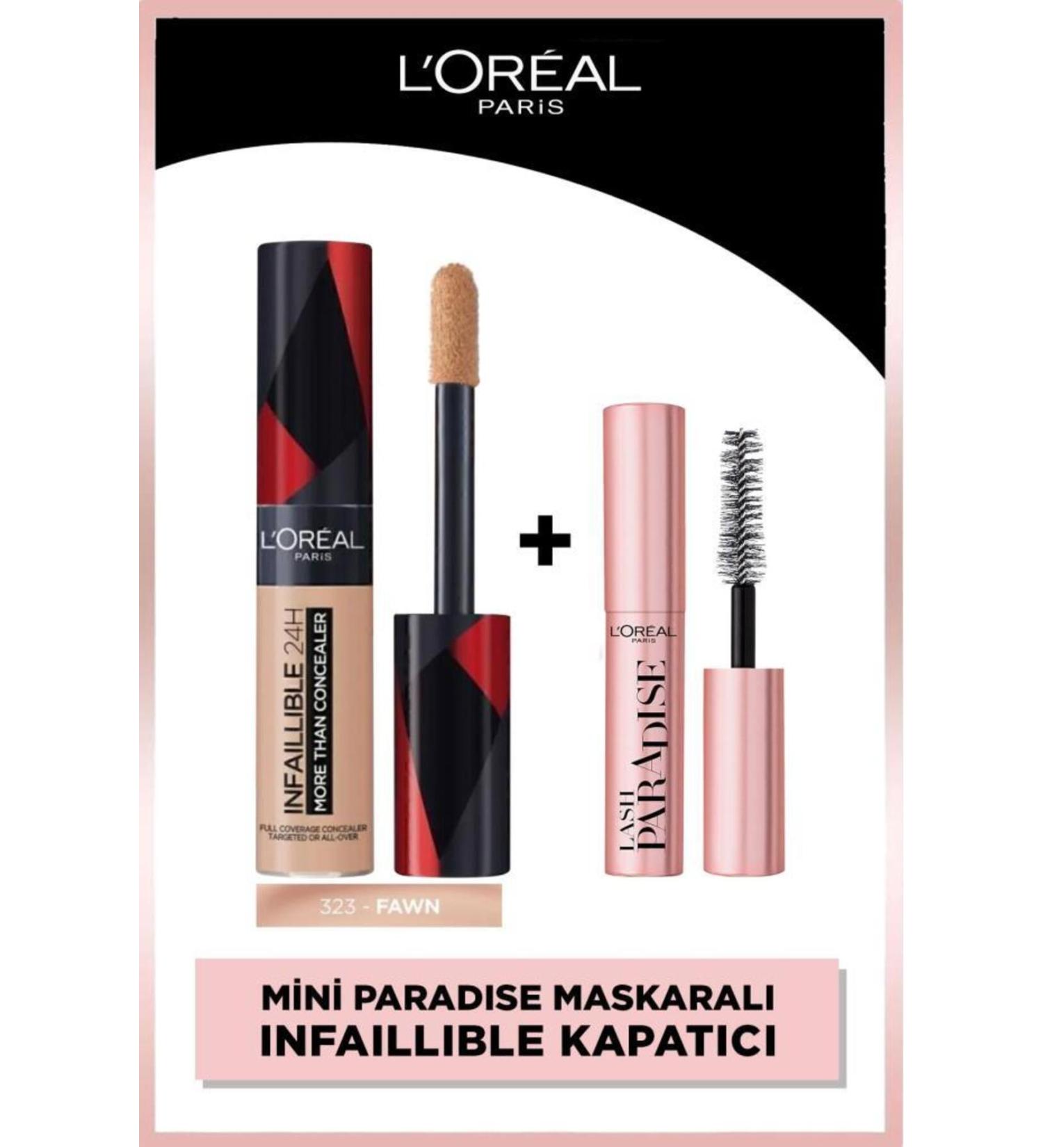 L'Oreal Paris L'Or al Paris Infaillible 24H All Face Concealer 323 Fawn & Mini Mascara Makeup Set - Buy Online on GoSupps.com