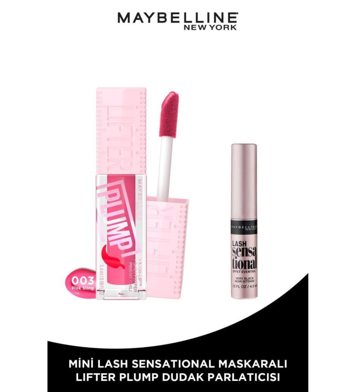 Maybelline New York Lifter Plump Lip Gloss 003 Pink Sting Pink & Mini Lash Mascara Makeup Set - Buy Online on GoSupps.com