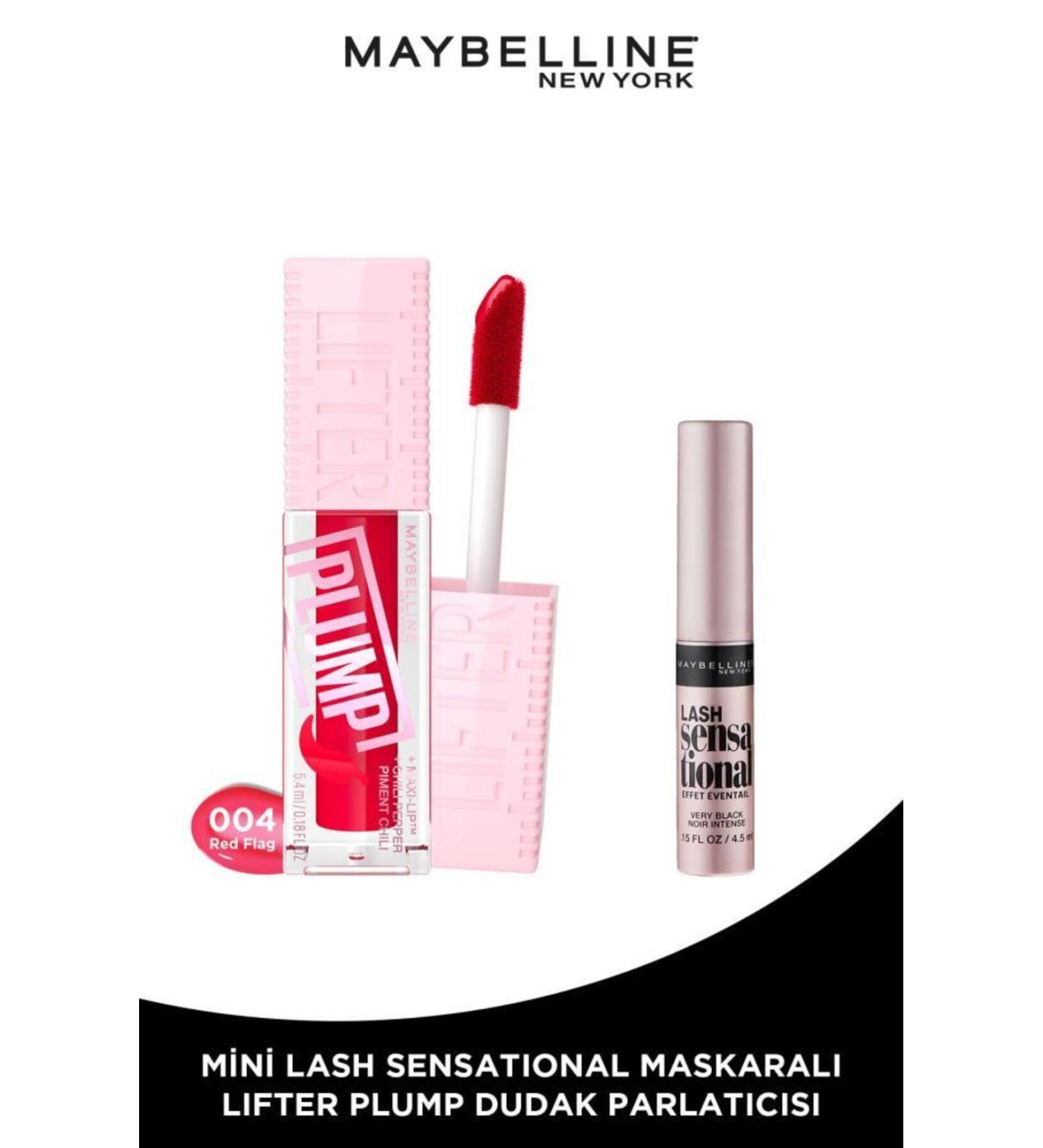 Maybelline New York Lifter Plump Lip Gloss 004 Red Flag Red & Mini Lash Mascara Makeup Set - Buy Online on GoSupps.com