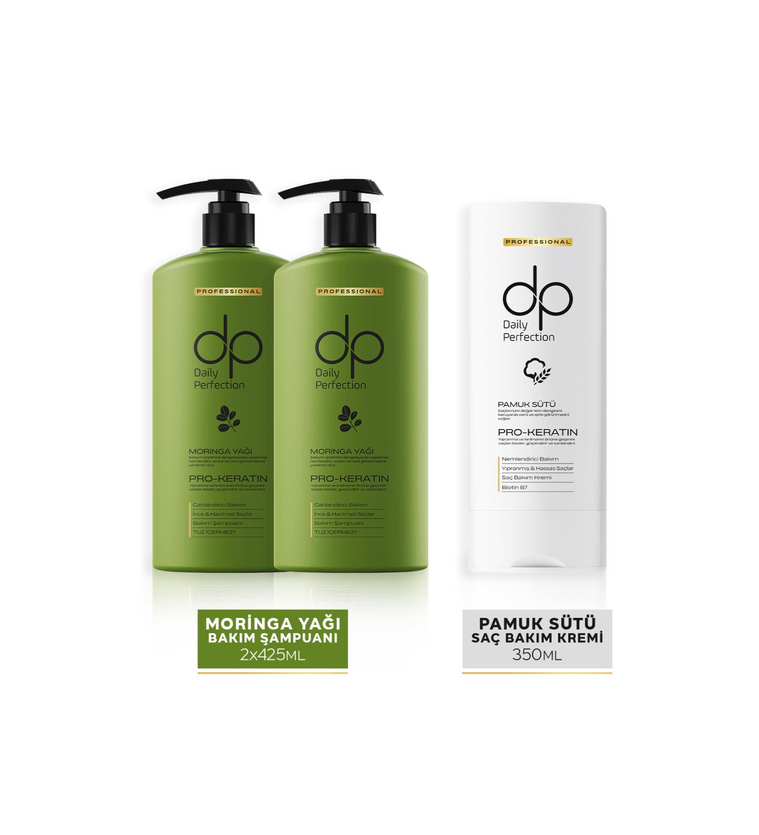 dp Daily Perfection Shampoo Moringa Oil 425 ml X 2 Pieces & Hair Care Cream Cotton Milk 350 ml - Buy Online on GoSupps.com