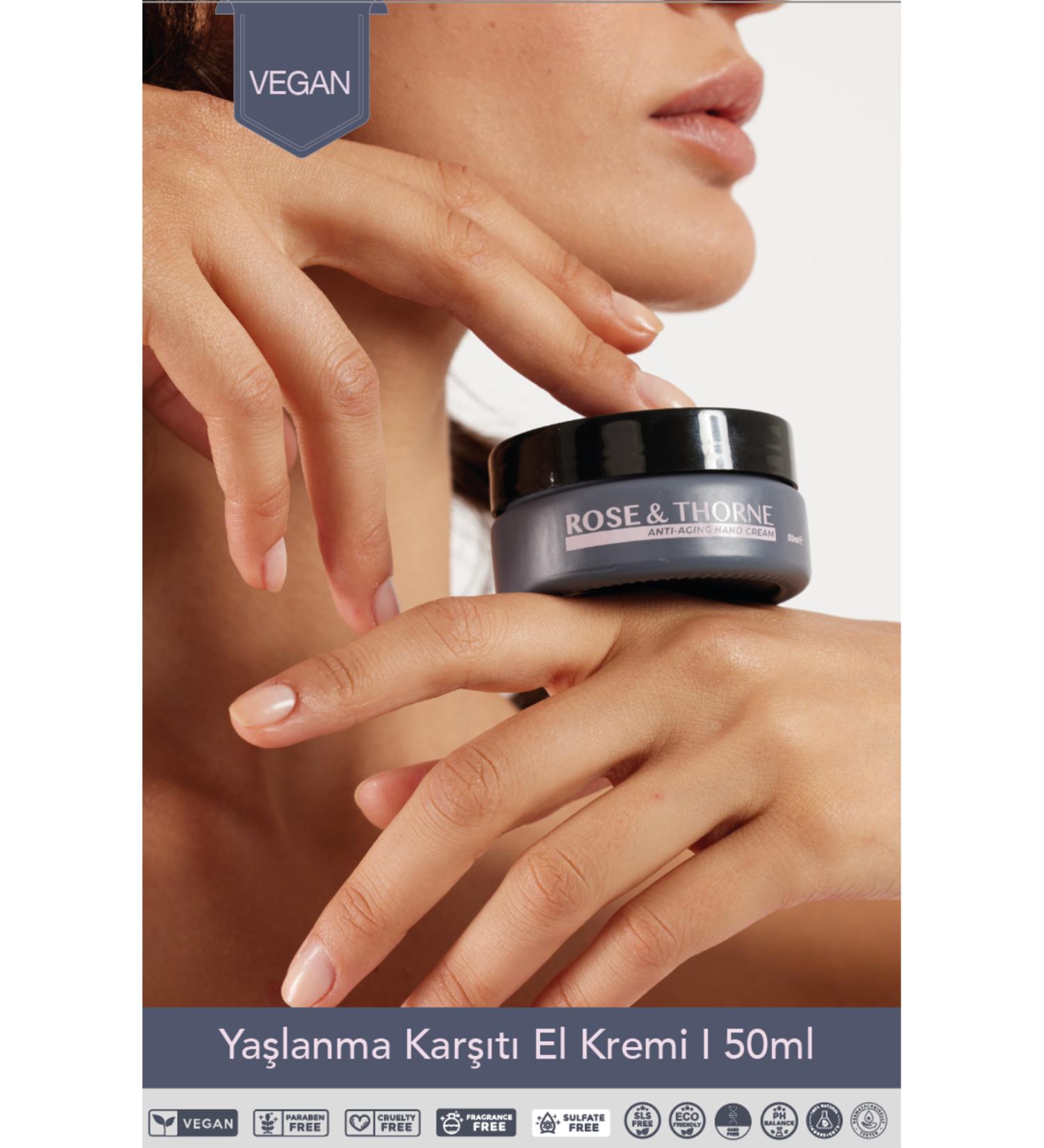 ROSE & THORNE Anti-Aging Hand Cream Intensive Care with 100% Natural Rose Water Hyaluronic Acid Argan Oil | 50ml - Buy Online on GoSupps.com