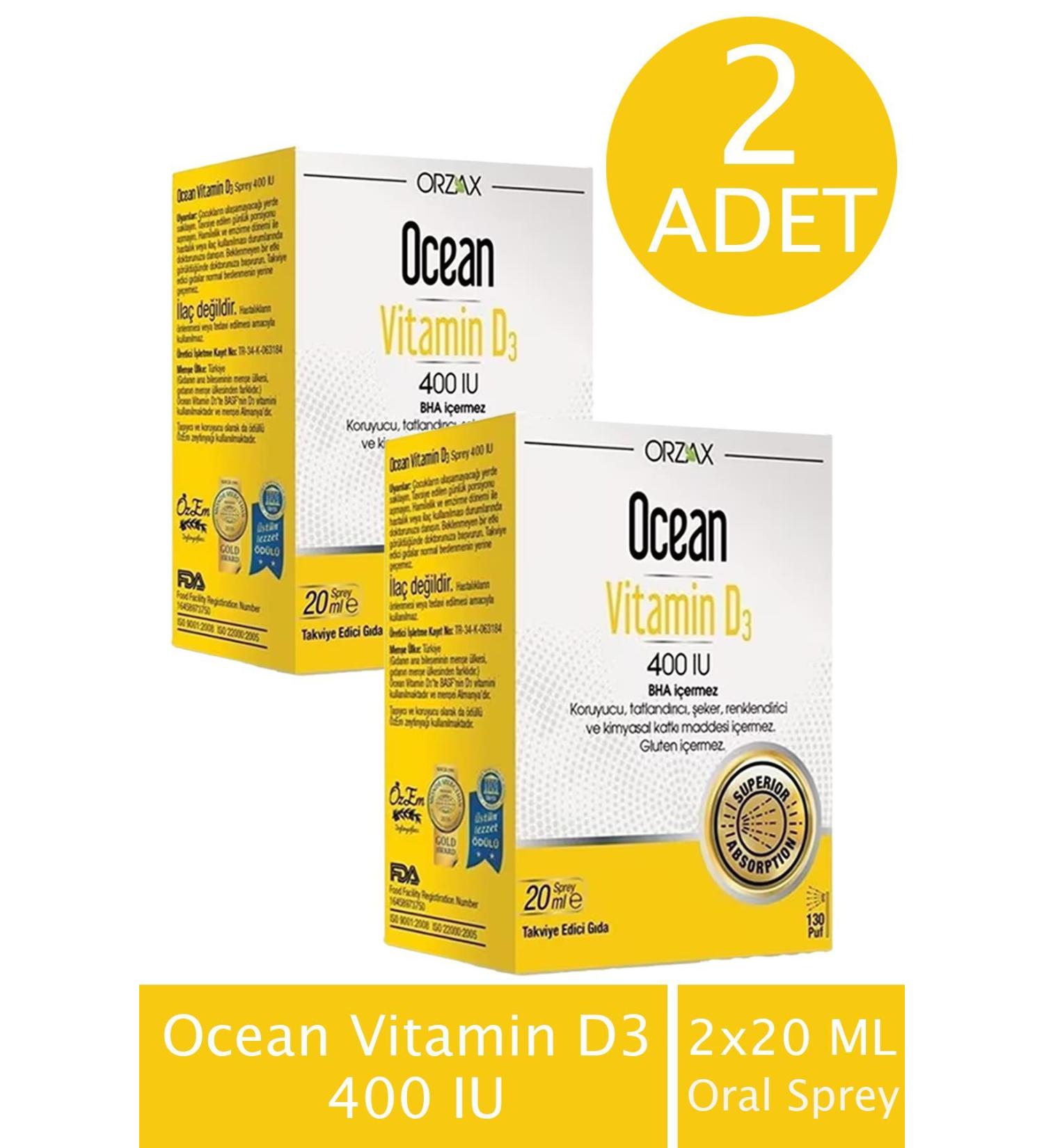 Ocean Vitamin D3 400 Iu Oral Spray 20 Ml 2 Pieces