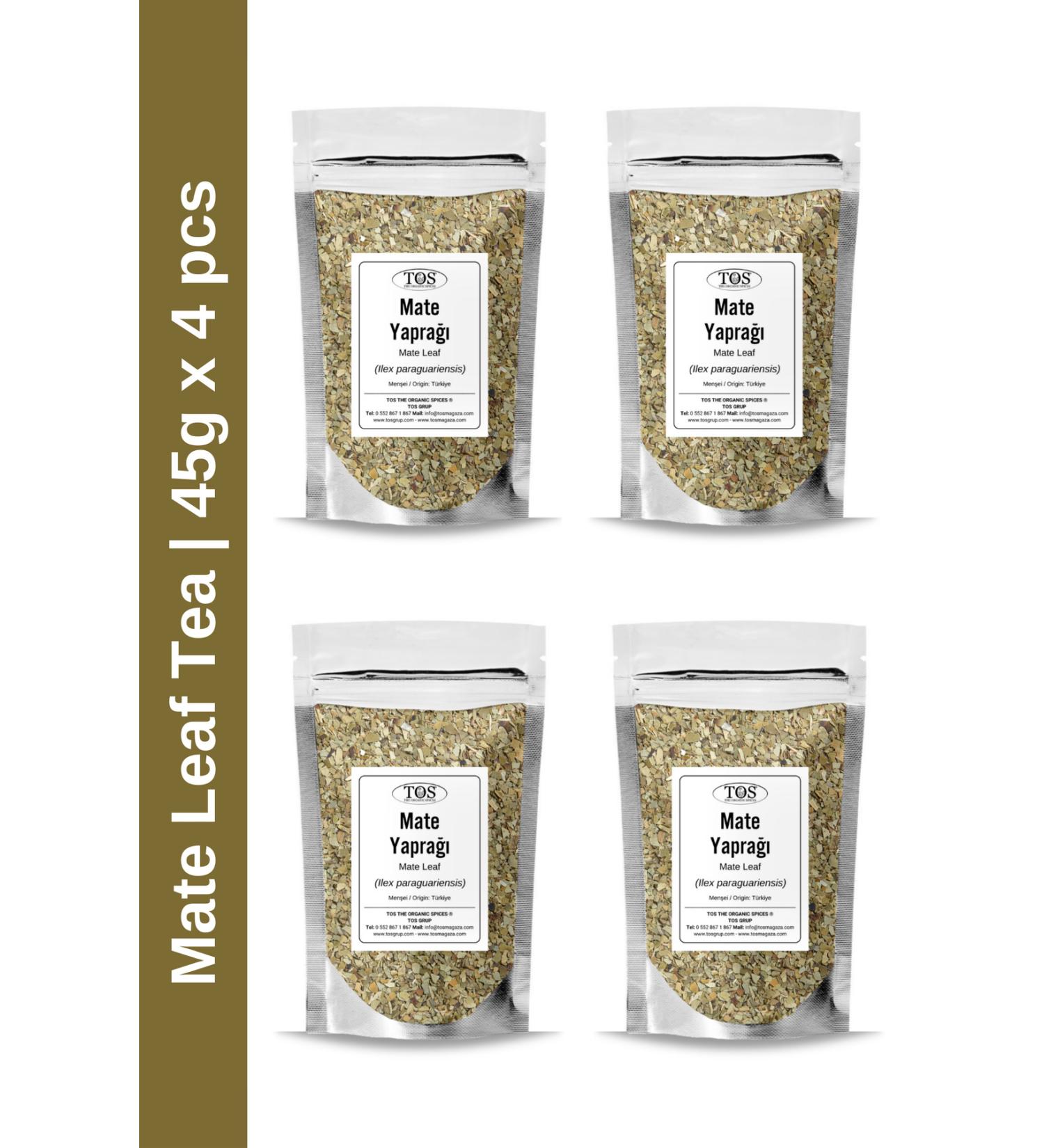 TOS The Organic Spices Mate Leaf Tea 45 gr x 4 Pieces | Mate Leaf Tea | Ilex paraguariensis | Advantageous Set