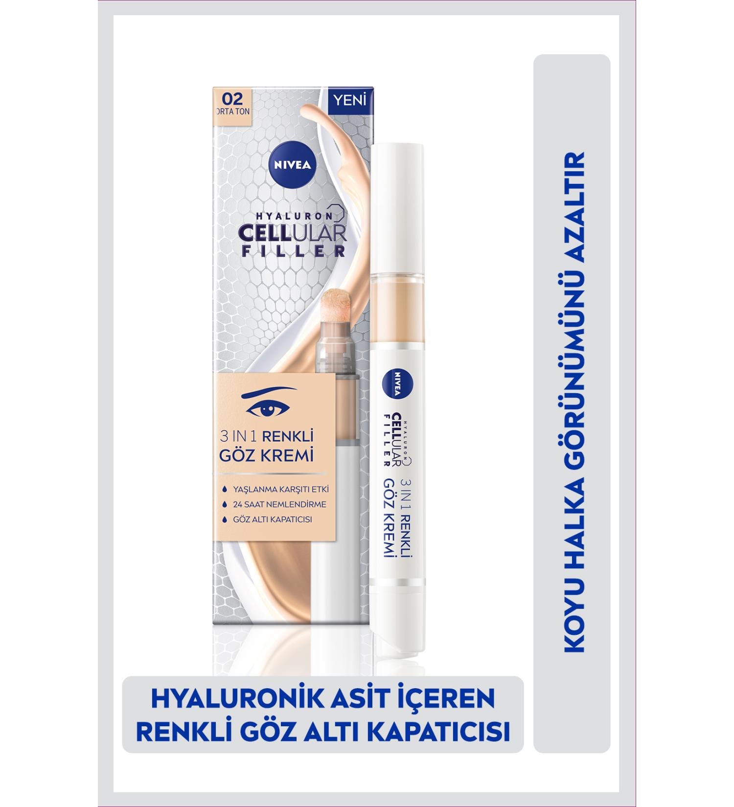 NIVEA Hyaluron Cellular Filler 3in1 Tinted Medium Tone Eye Care Cream 4ml Under Eye Concealer - Buy Online on GoSupps.com