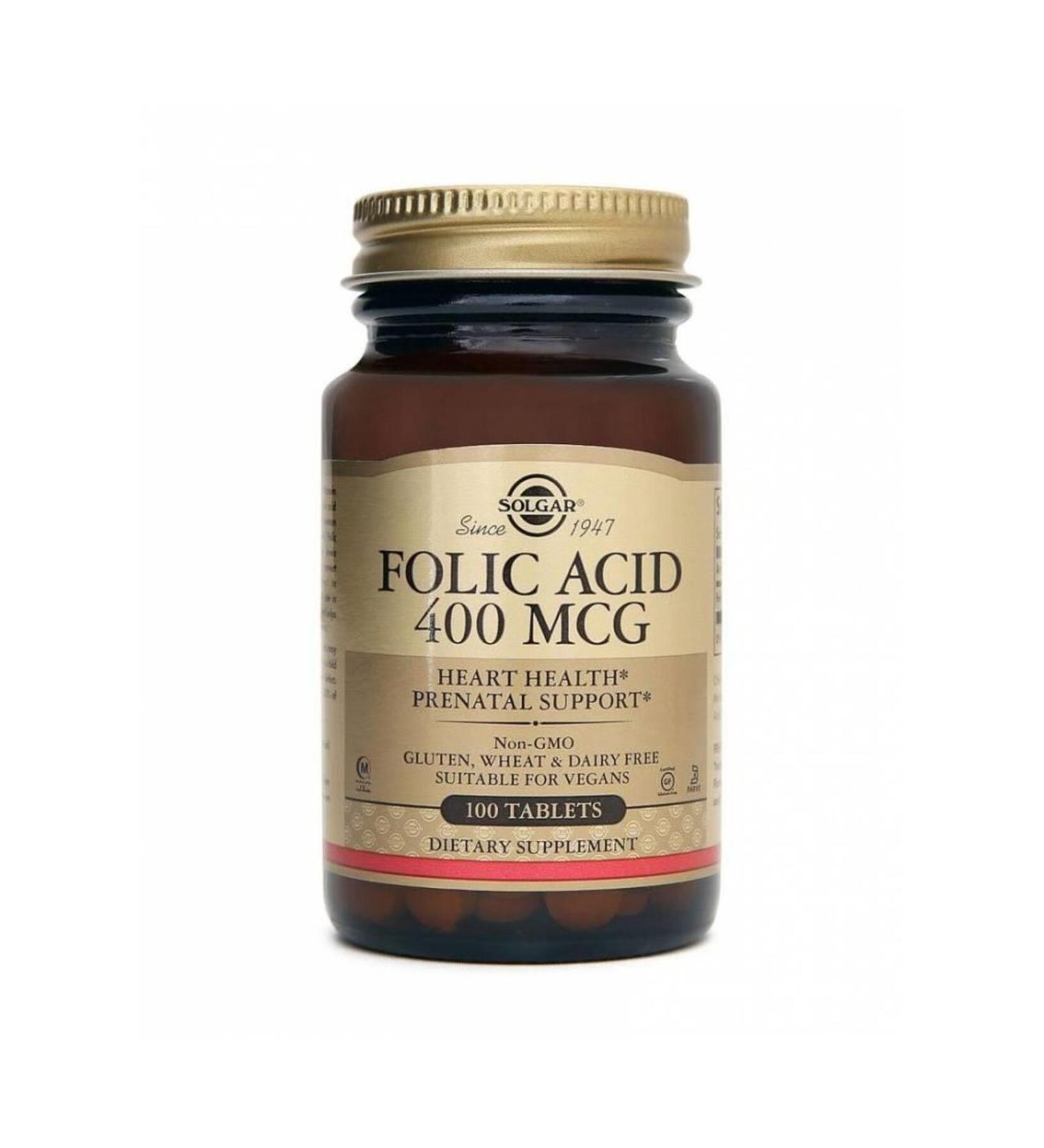 Solgar Folic Acid Folacin 400 Mg 100 Tablets - Buy Online on GoSupps.com