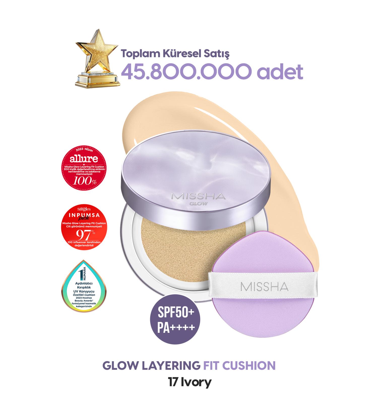 Missha Intensive Concealer Moist and Shiny Finish Cushion Glow Layering Fit Cushion No.17 Ivory SPF50+/PA++++ - Buy Online on GoSupps.com