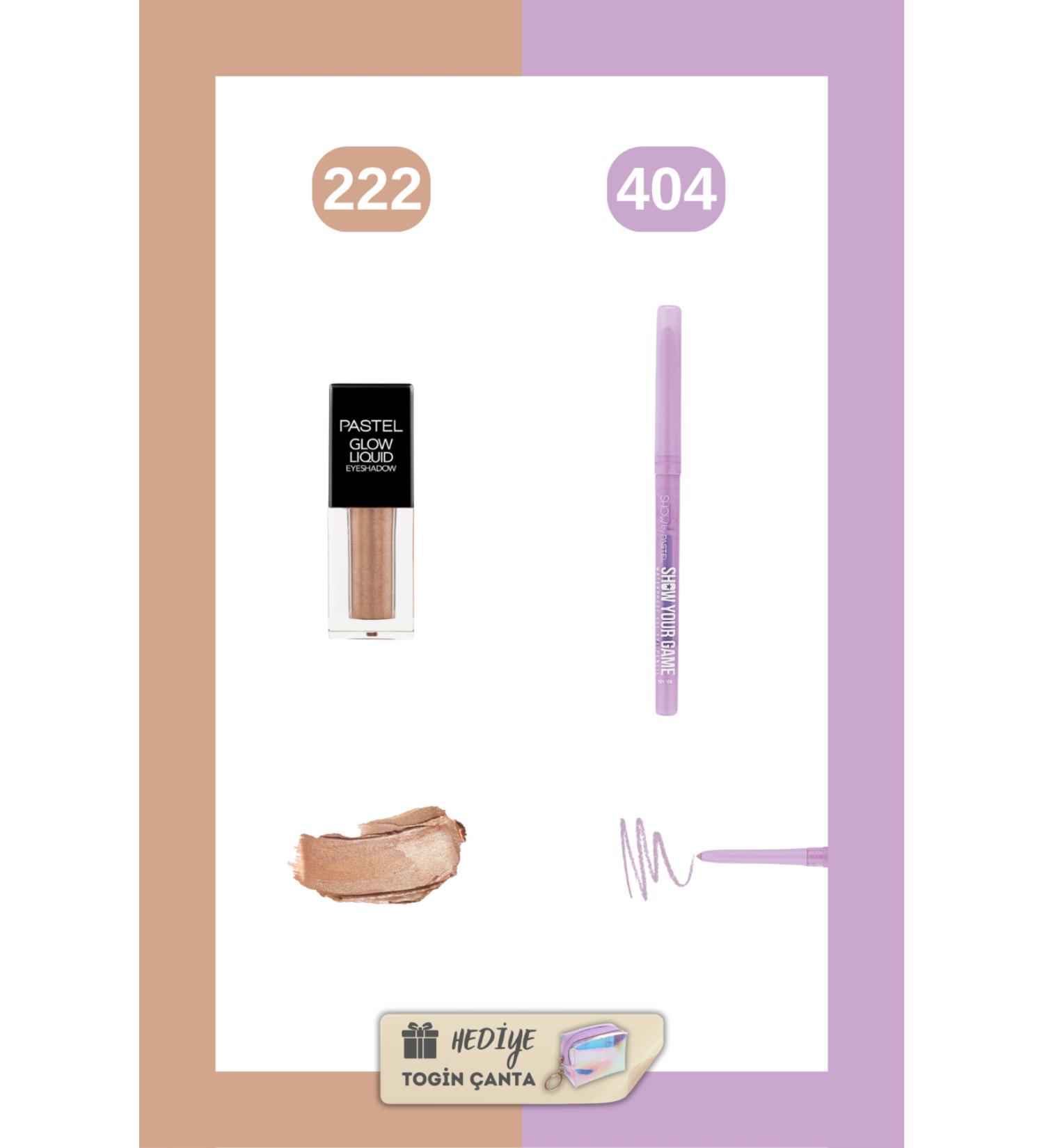 Pastel Mix Set - Glow Liquid Eyeshadow 222 + Gel Eyeliner 404 + Togin Bag Gift