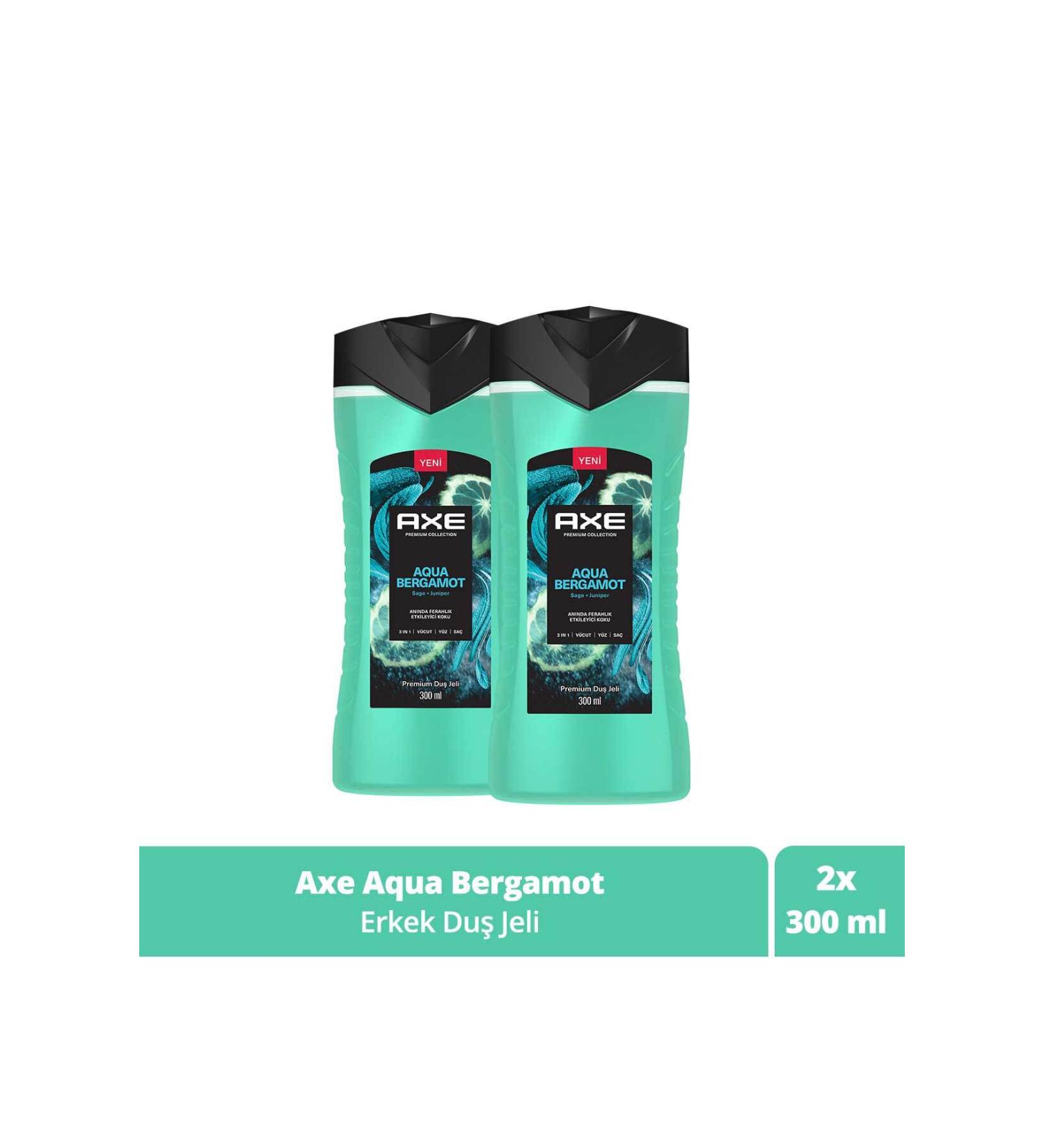 Axe Premium Collection Shower Gel Aqua Bergamot 3 In 1 Body Hair Face 300 ml X2 - Buy Online on GoSupps.com