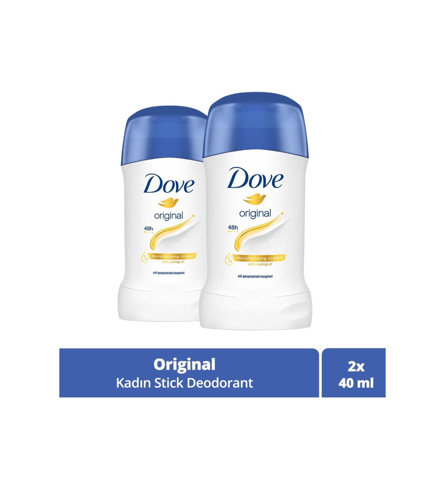 Dove Women Stick Deodorant Original 1/4 Moisturizing Cream Effective 40ml X2 Pieces - Buy Online on GoSupps.com