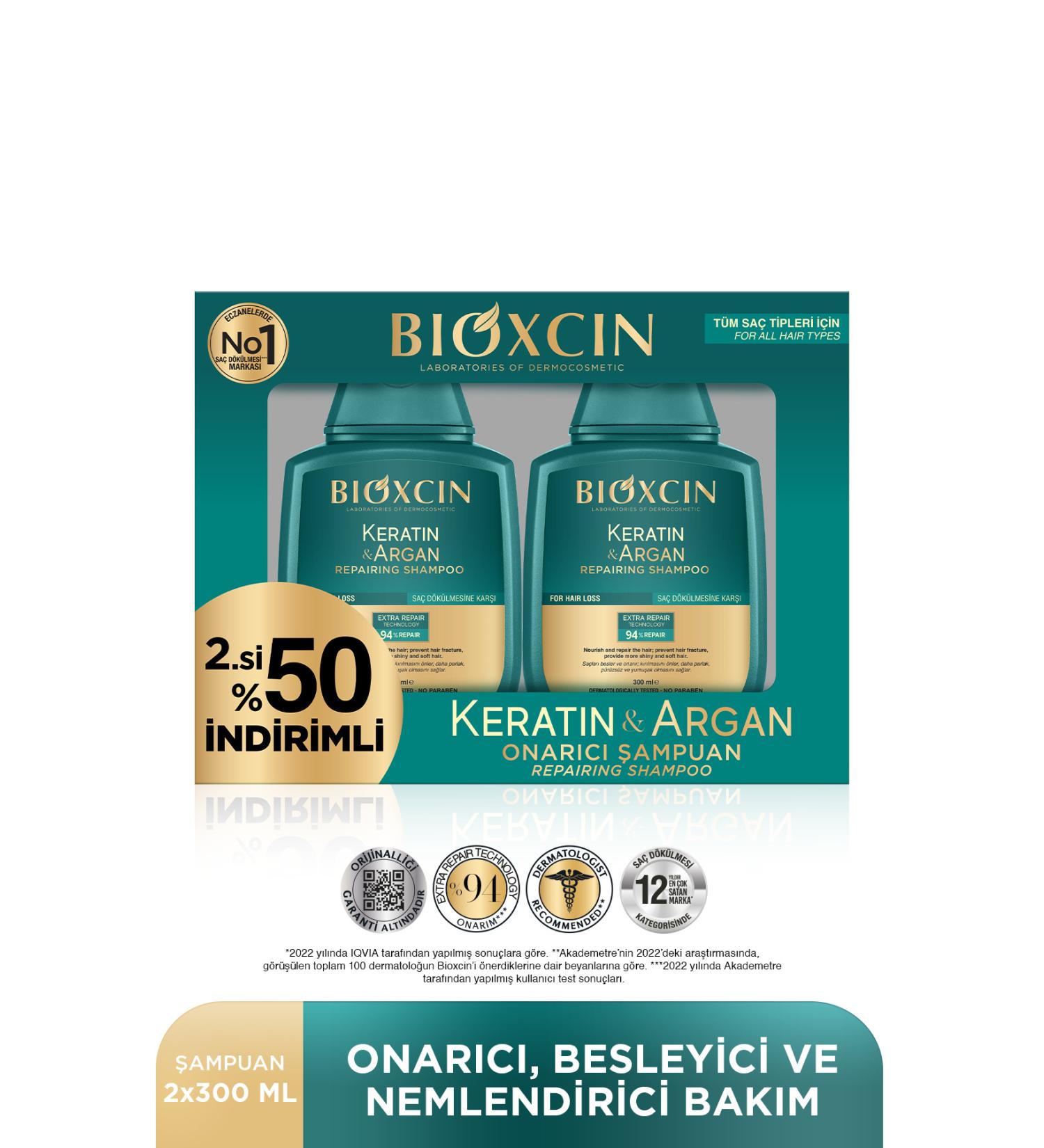Bioxcin Keratin & Argan Repair Shampoo 300 Ml - Damaged and Damaged Hair 2 Pcs Advantage Set - Buy Online on GoSupps.com