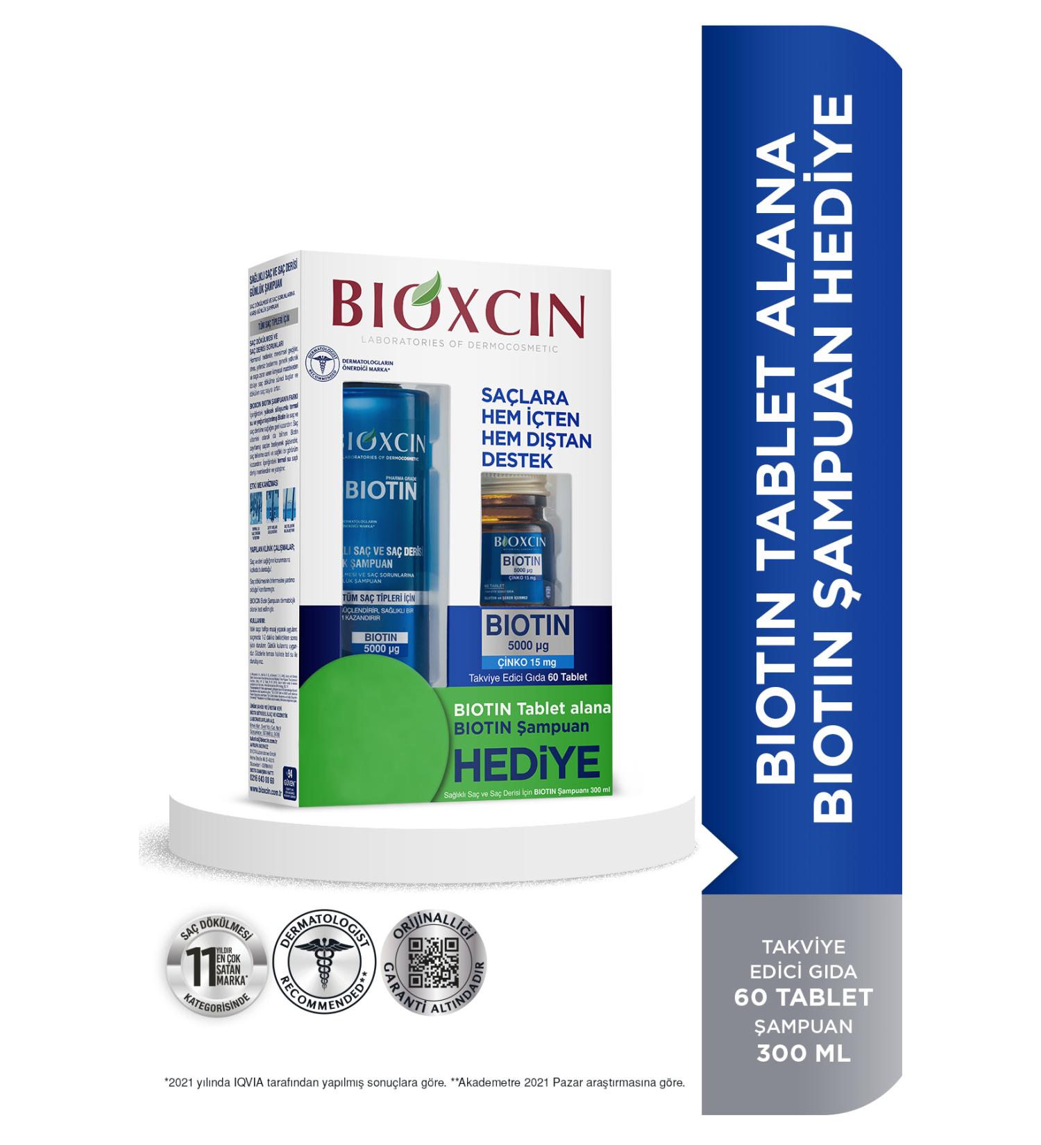 Bioxcin Biotin 5000 Mcg 60 Tablets Biotin Shampoo 300 ml Kofre - Buy Online on GoSupps.com