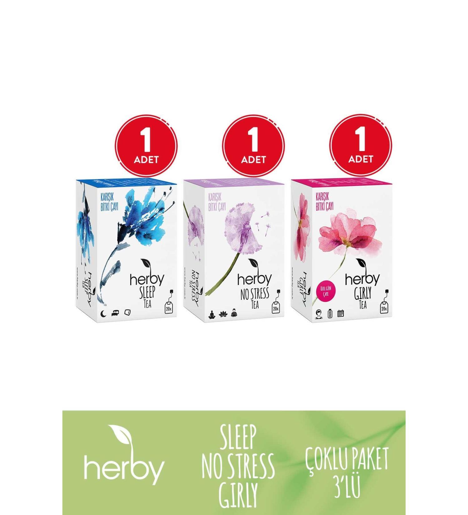 Herby Herbal Tea 3-Piece Special Day Relaxation Package (SLEEP TEA NO STRESS TEA GIRLY TEA)