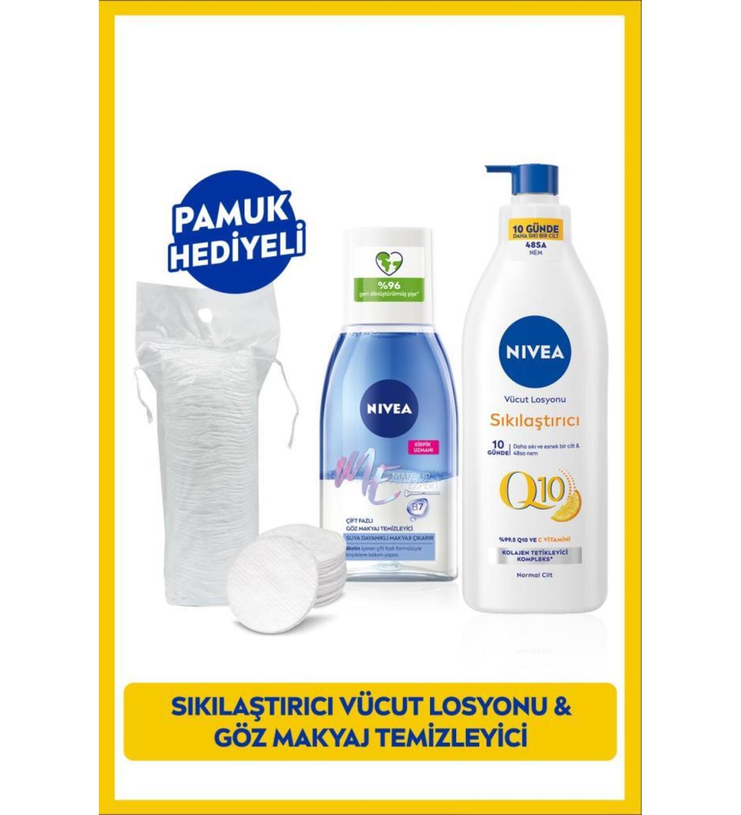 NIVEA Dual Phase Eye Makeup Remover Water 125ml and Q10 Firming Body Lotion 400ml Cotton Gift - Buy Online on GoSupps.com