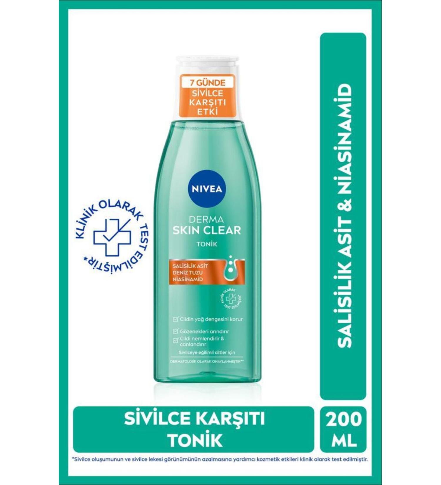 NIVEA Derma Skin Clear Anti-Acne Toner 200ml Salicylic Acid Niacinamide Sea Salt Pore Refiner - Buy Online on GoSupps.com