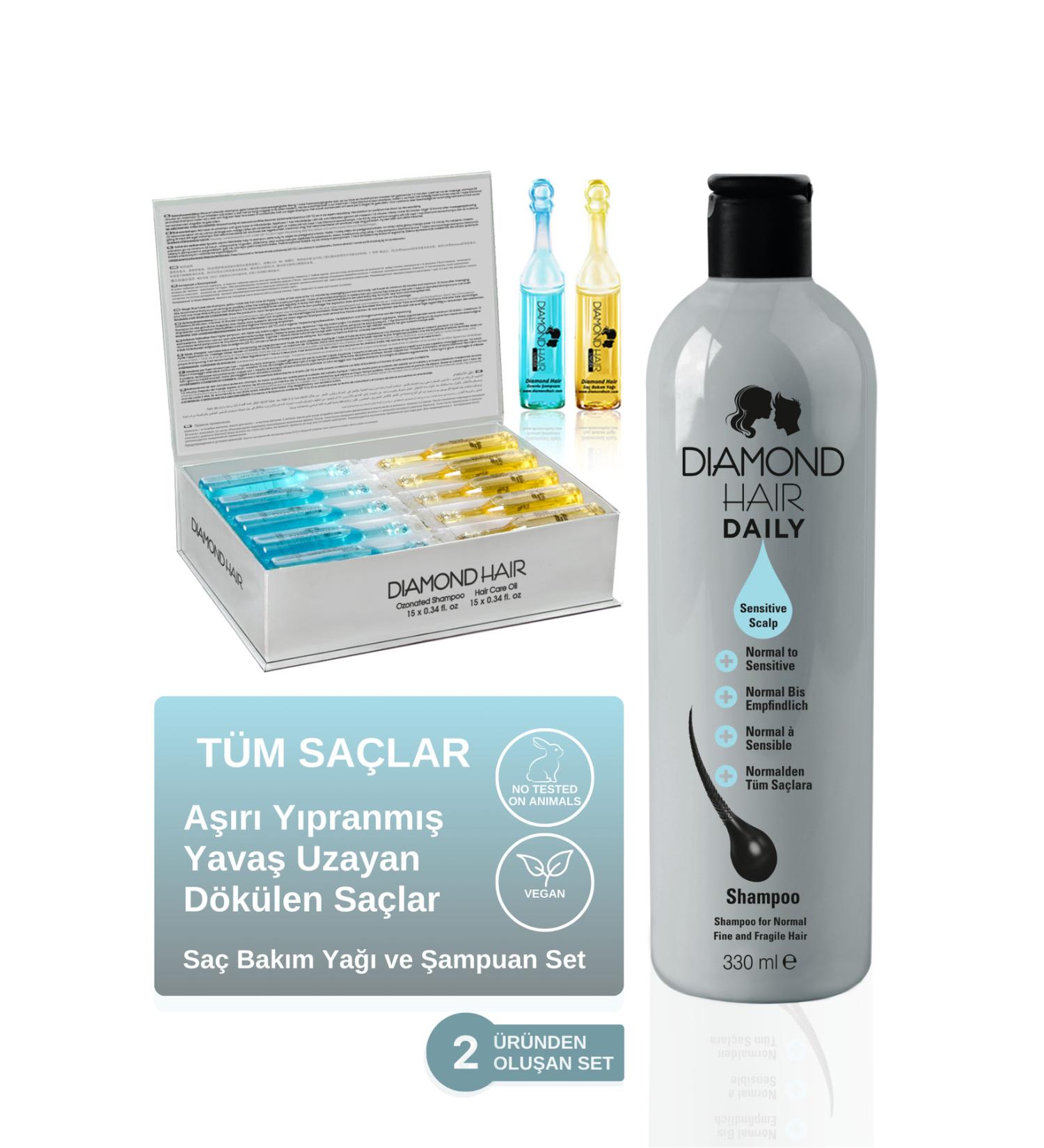 DIAMOND HAIR Hair Oil Care Set Helping Fast Hair Growth - Shampoo Suitable for Sensitive Fine Hair Types - Buy Online on GoSupps.com