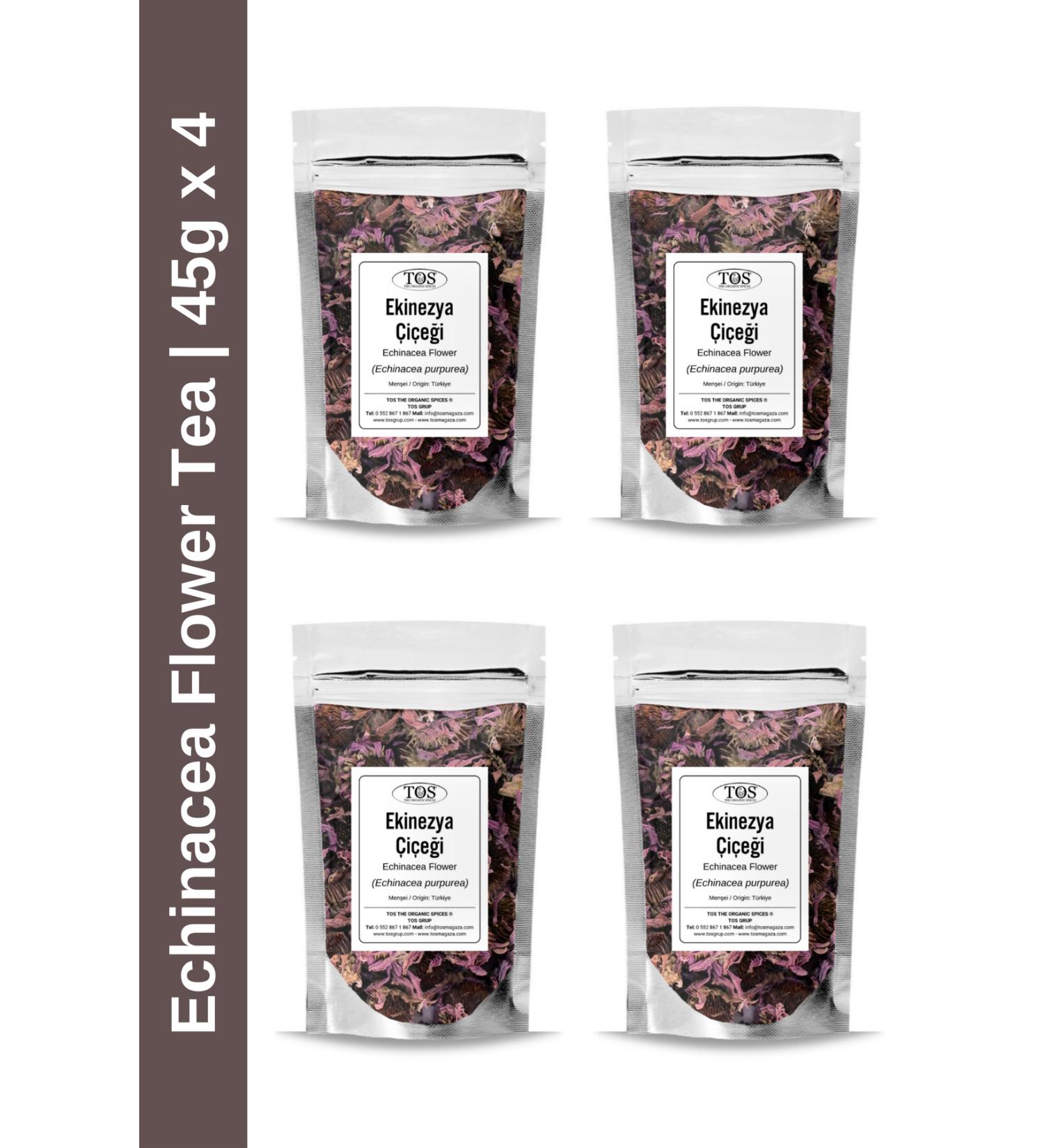 TOS The Organic Spices Echinacea Flower Tea 45 gr x 4 Pieces | Echinacea Flower Tea | Echinacea purpurea | Advantageous Set
