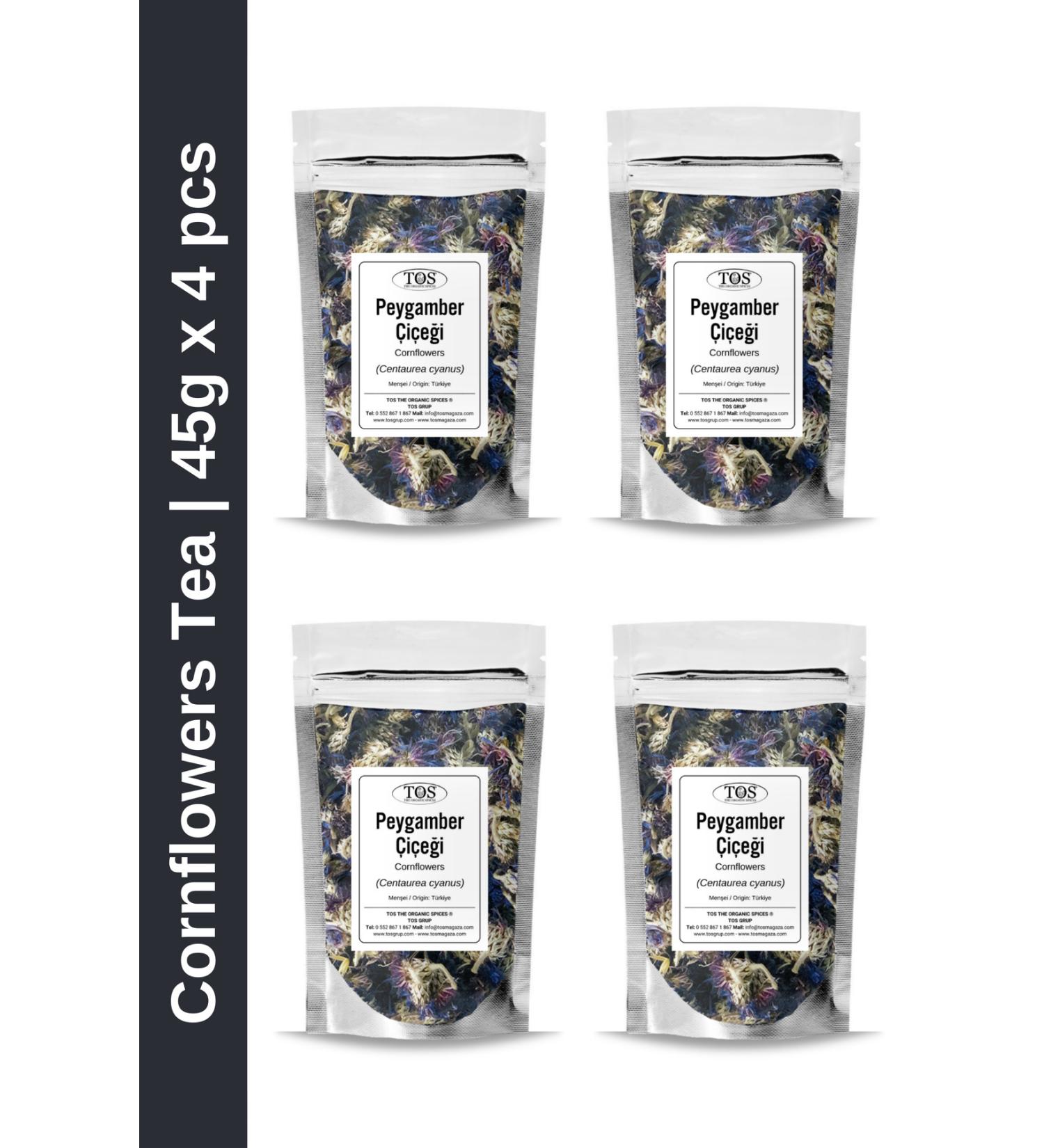 TOS The Organic Spices Cornflower Tea 45 gr x 4 Pieces | Cornflowers Tea | Centaurea cyanus | Advantageous Set