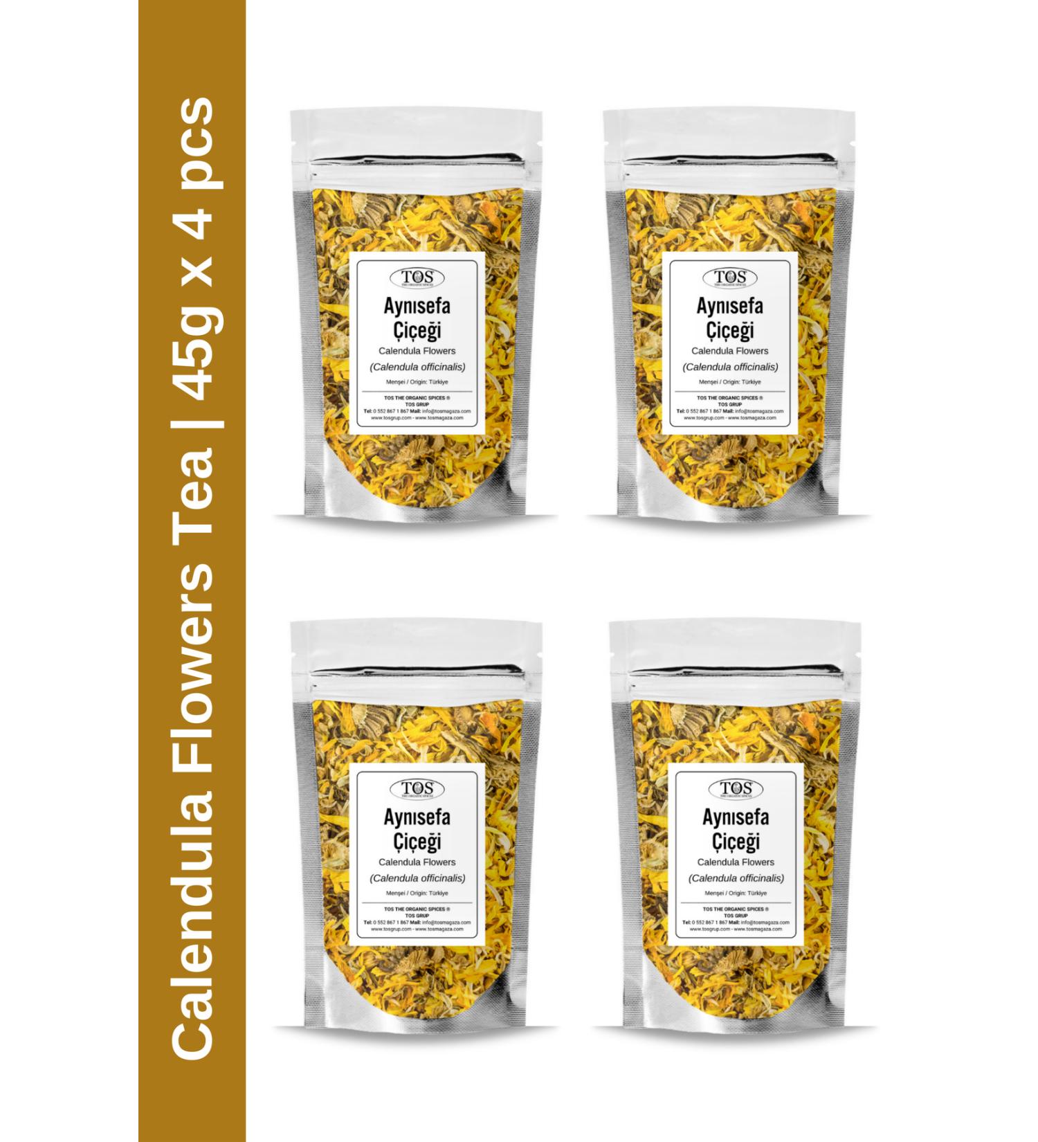 TOS The Organic Spices Calendula Flower Tea 45 gr x 4 Pieces | Calendula Flowers Tea | Calendula officinalis | Advantageous Set