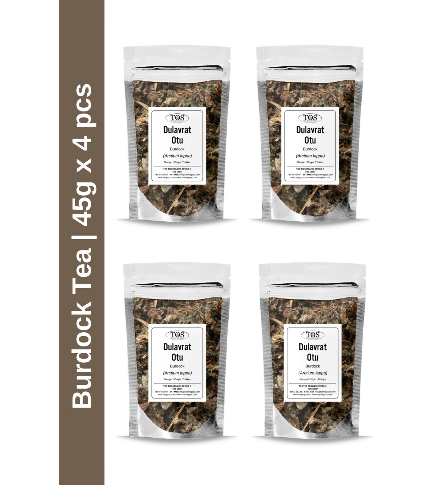 TOS The Organic Spices Burdock Tea 45 gr x 4 Pieces | Burdock Tea | Arctium lappa | Advantageous Set