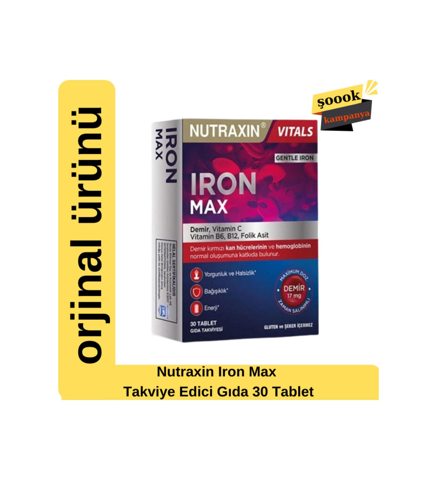Nutraxin Iron Max 17 Mg 30 Tablets - Iron Vitamin C Vitamin B6 Folic Acid B12