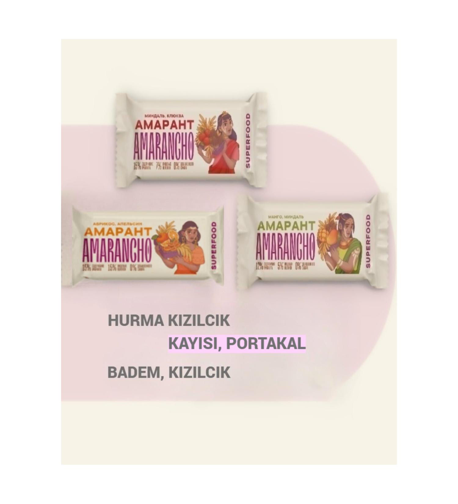Amarancho Fruit and Cereal Bar. Set of 3 pieces (amaranth mango almond cranberry apricot orange)