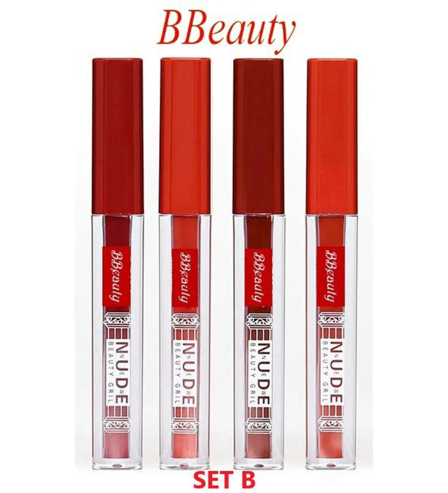 BBeauty New Fashion Nude Matte Lipgloss Liquid Lipstick Set of 4