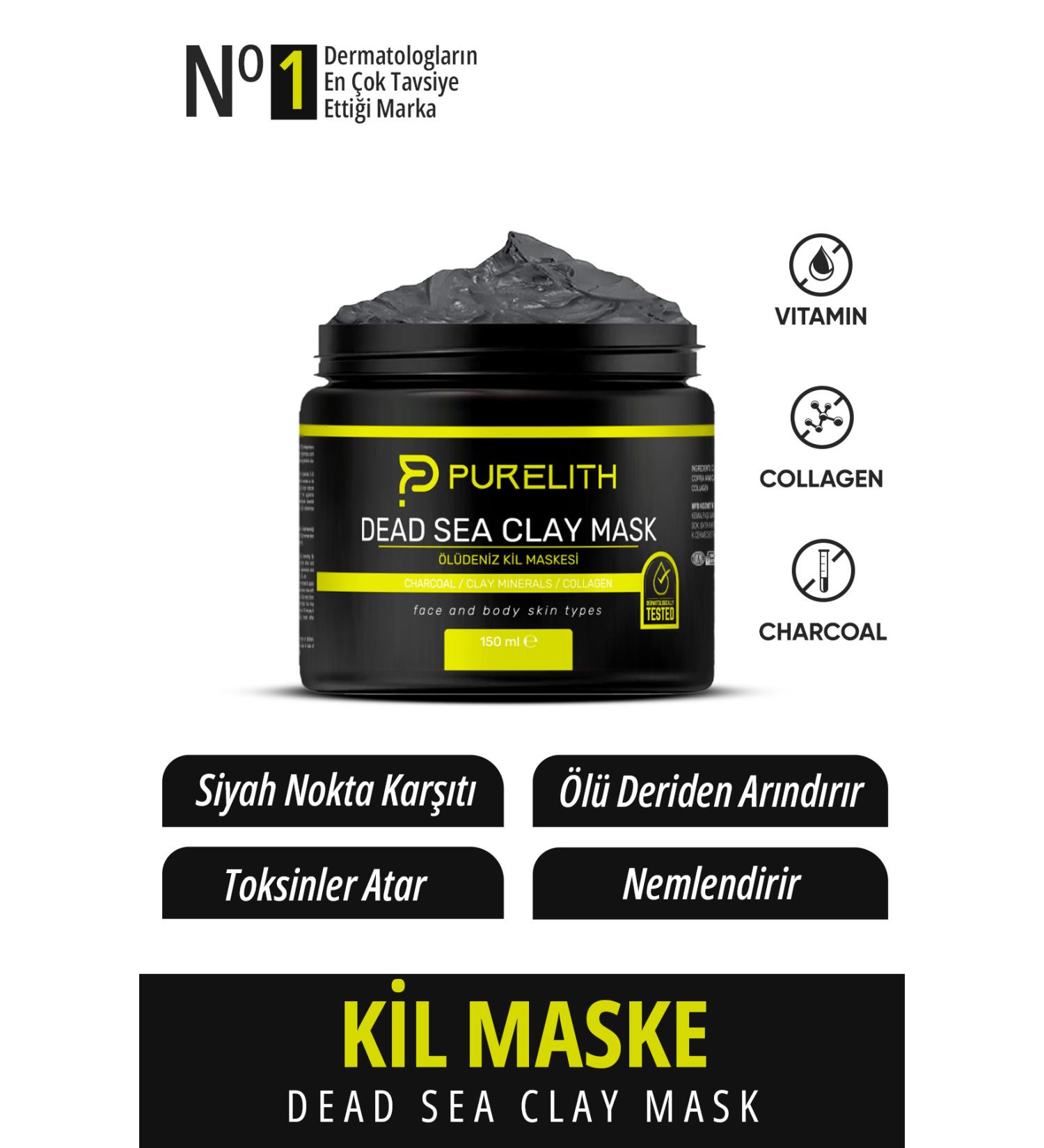 Purelith Collagen Acne and Blackhead Stain Remover Collagen Dead Sea Clay Mask 150 gr - Buy Online on GoSupps.com