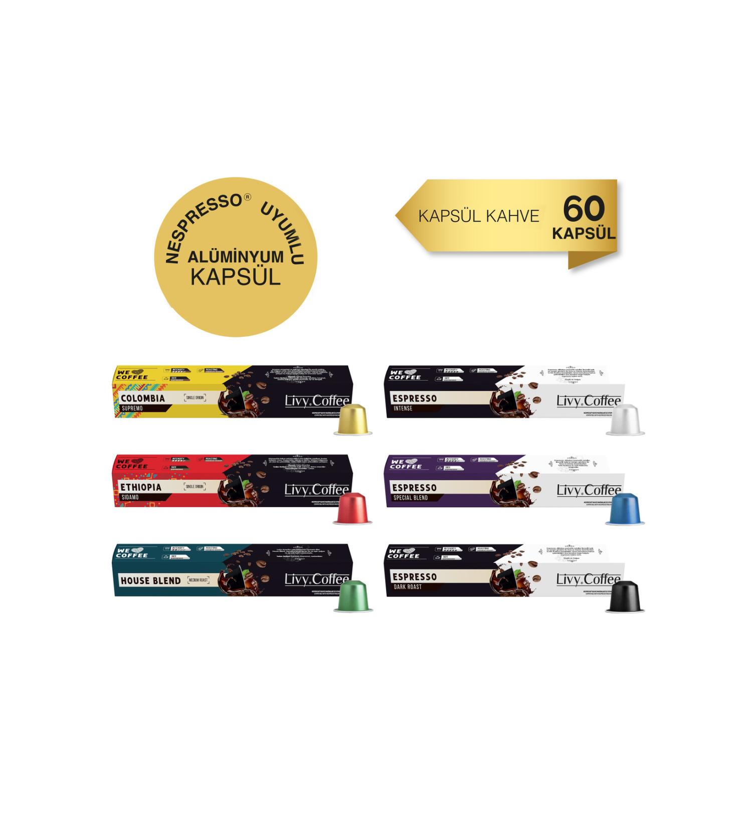 Livy Coffee Aluminum Capsule Nespresso Compatible Capsule Coffee 60 Capsules