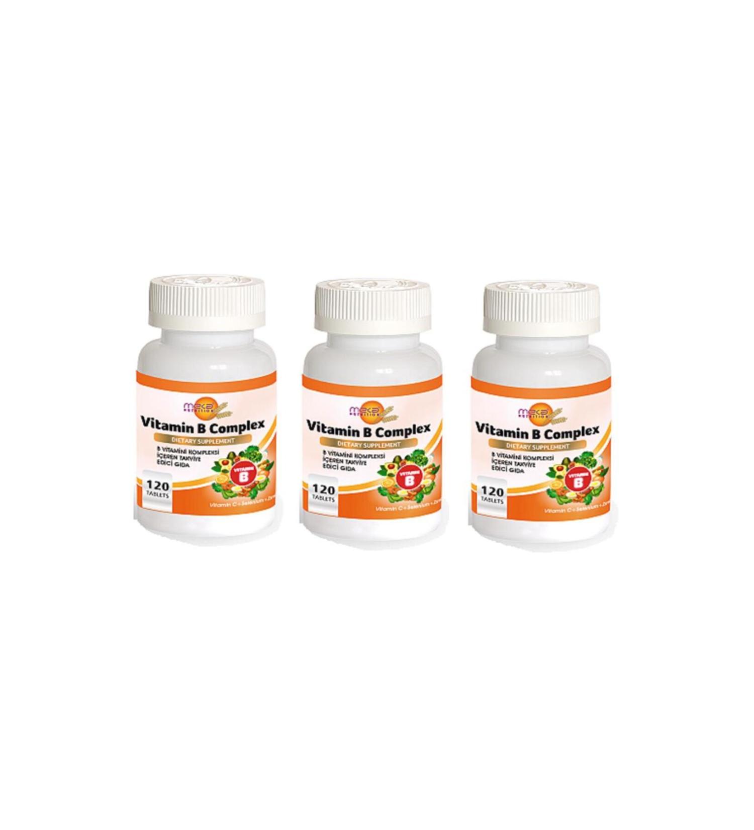 Meka Nutrition B Complex Vitamin C + Selenium 120 Tablets 3 Boxes 360 Tablets